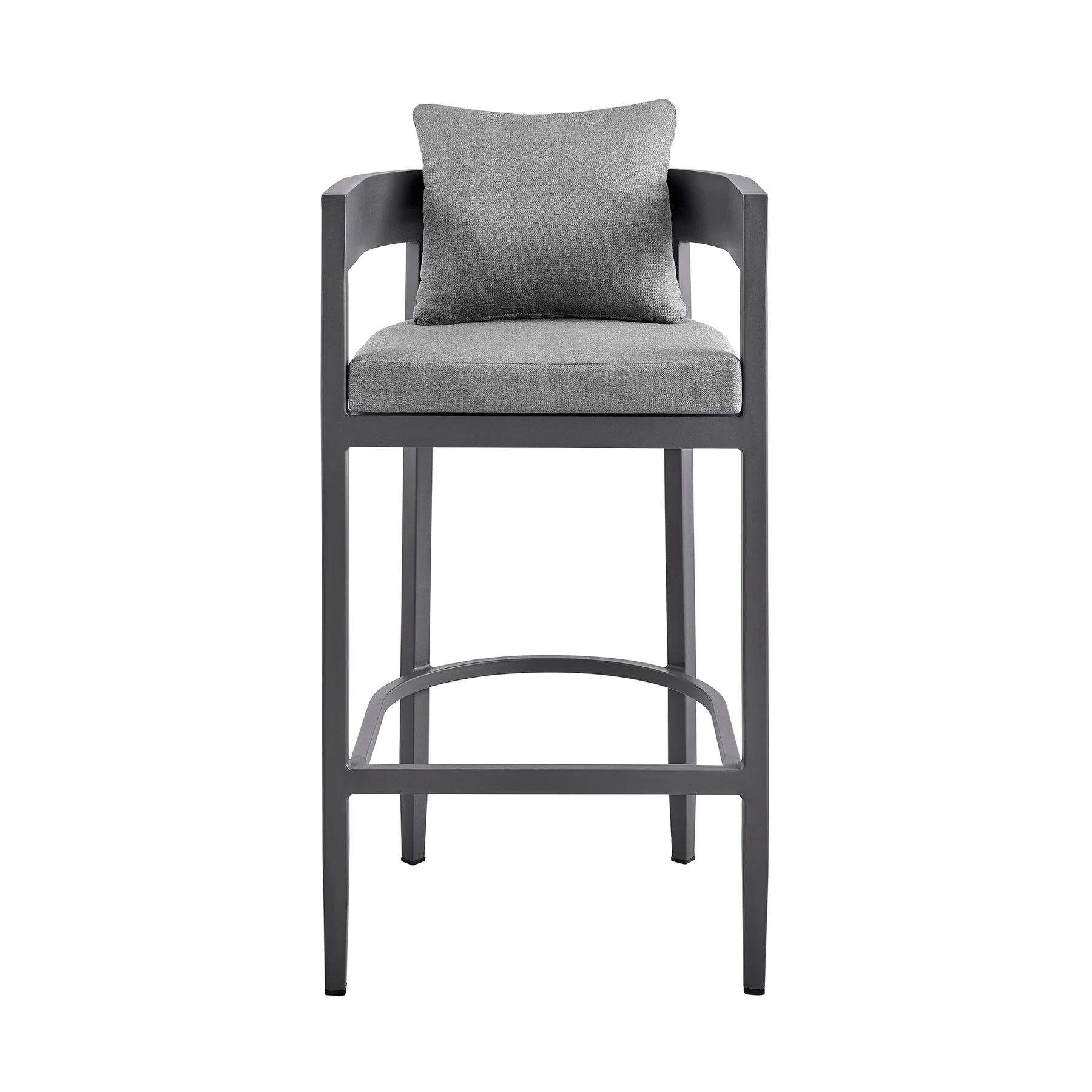 Menorca Outdoor Patio Bar Stool in Aluminum with Gray Cushions - Image 2
