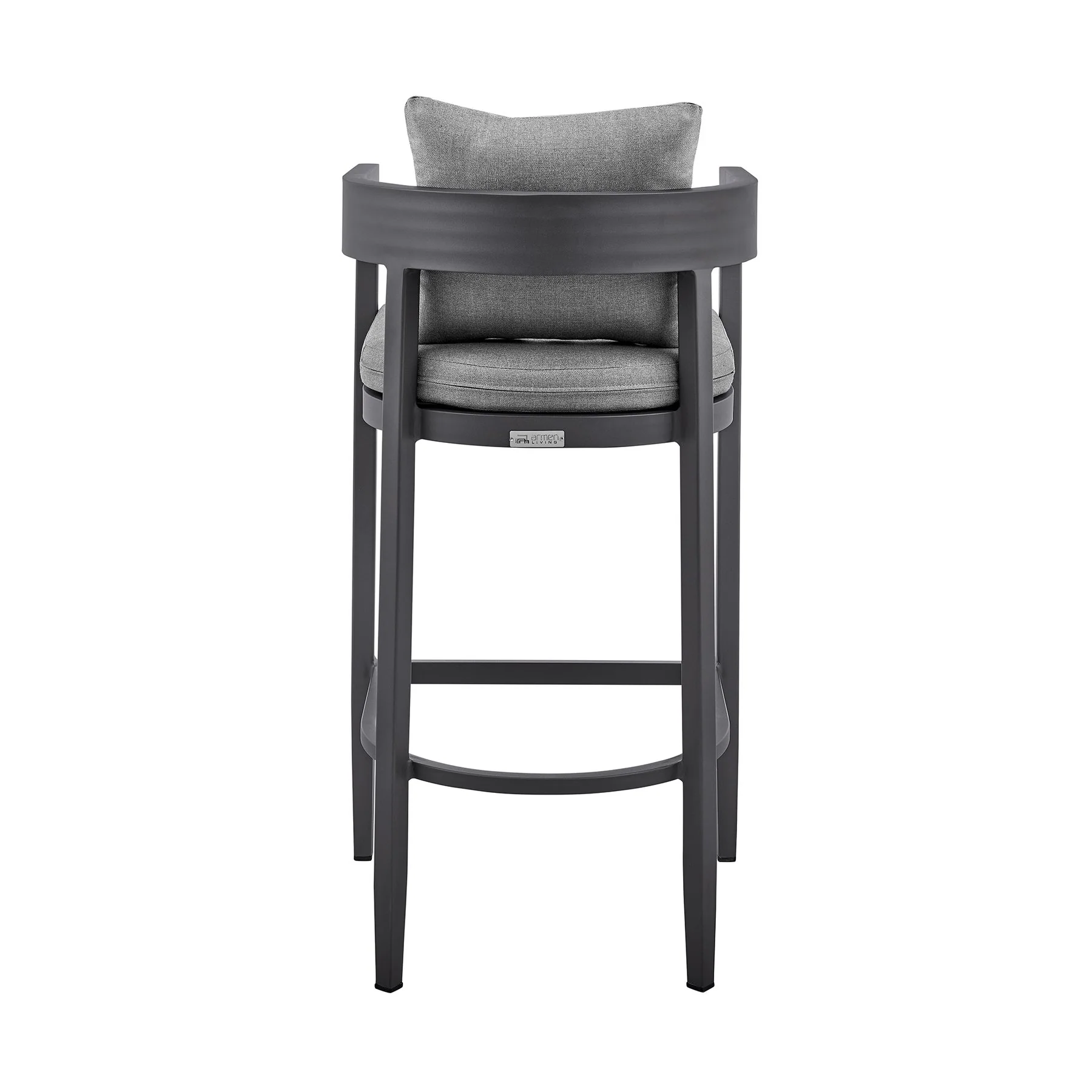 Menorca Outdoor Patio Bar Stool in Aluminum with Gray Cushions - Image 5