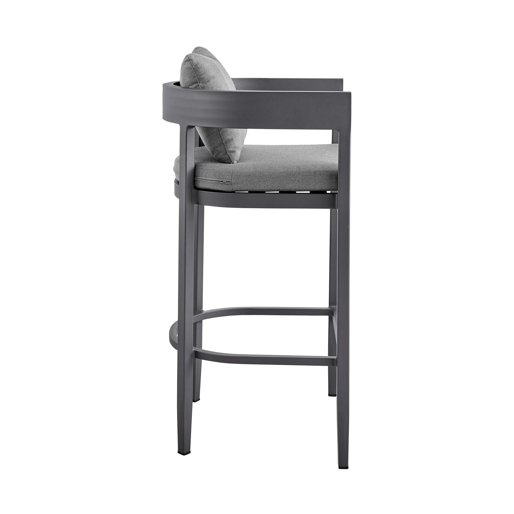 Menorca Outdoor Patio Counter Height Bar Stool in Aluminum with Gray Cushions - Image 3
