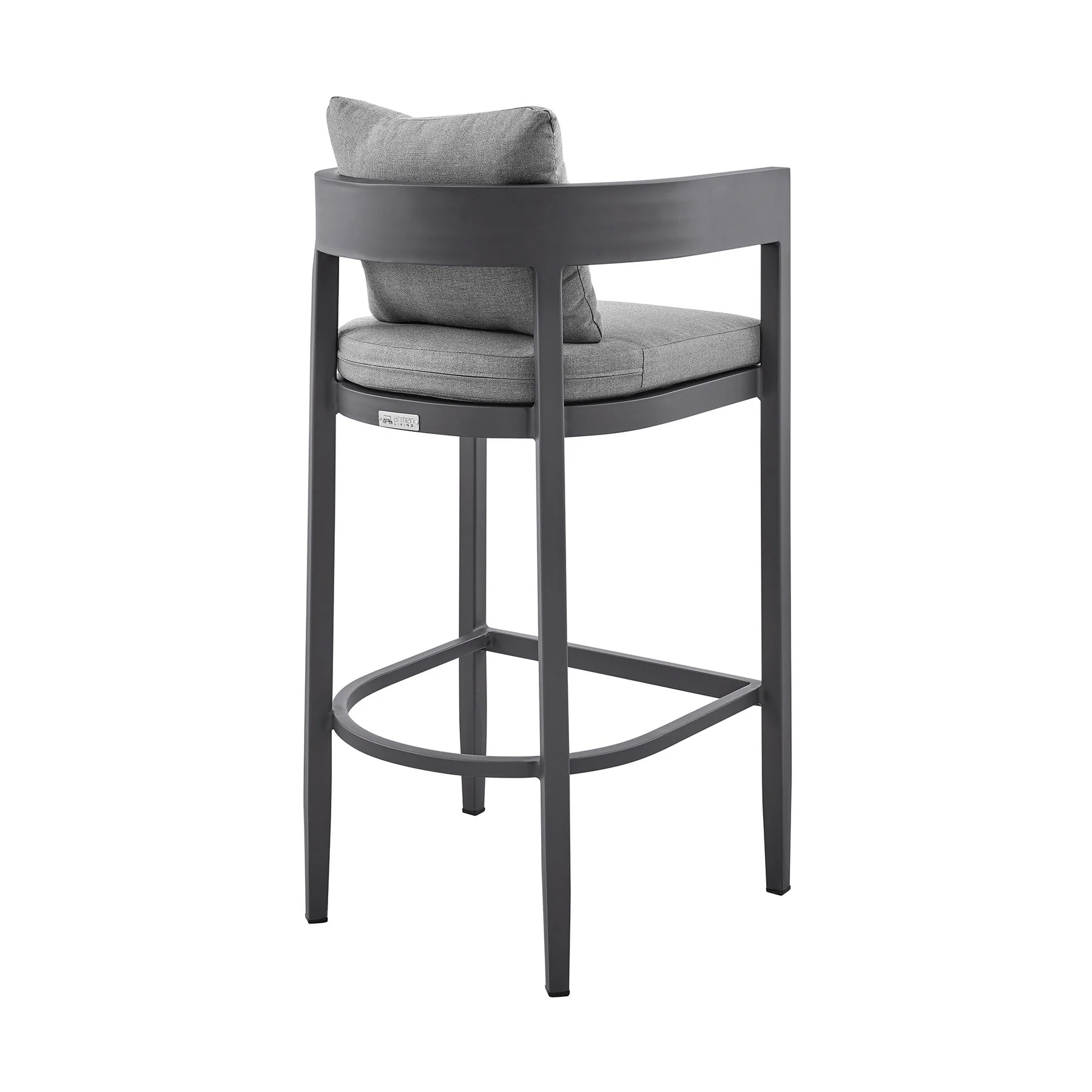 Menorca Outdoor Patio Counter Height Bar Stool in Aluminum with Gray Cushions - Image 4