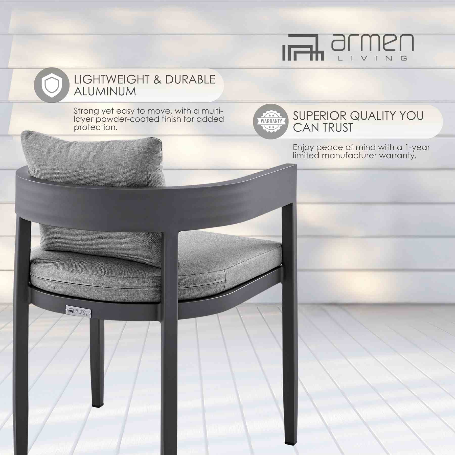 Menorca Outdoor Patio Dining Chairs in Aluminum with Gray Cushions - Set of 2 - Image 13