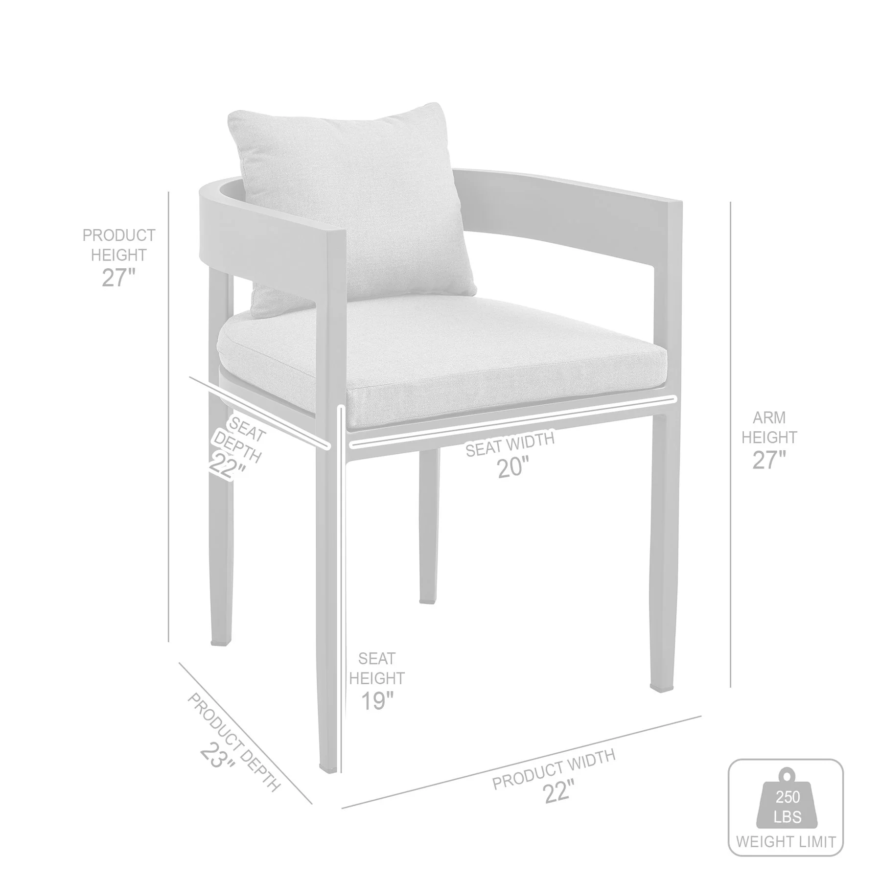 Menorca Outdoor Patio Dining Chairs in Aluminum with Gray Cushions - Set of 2 - Image 9