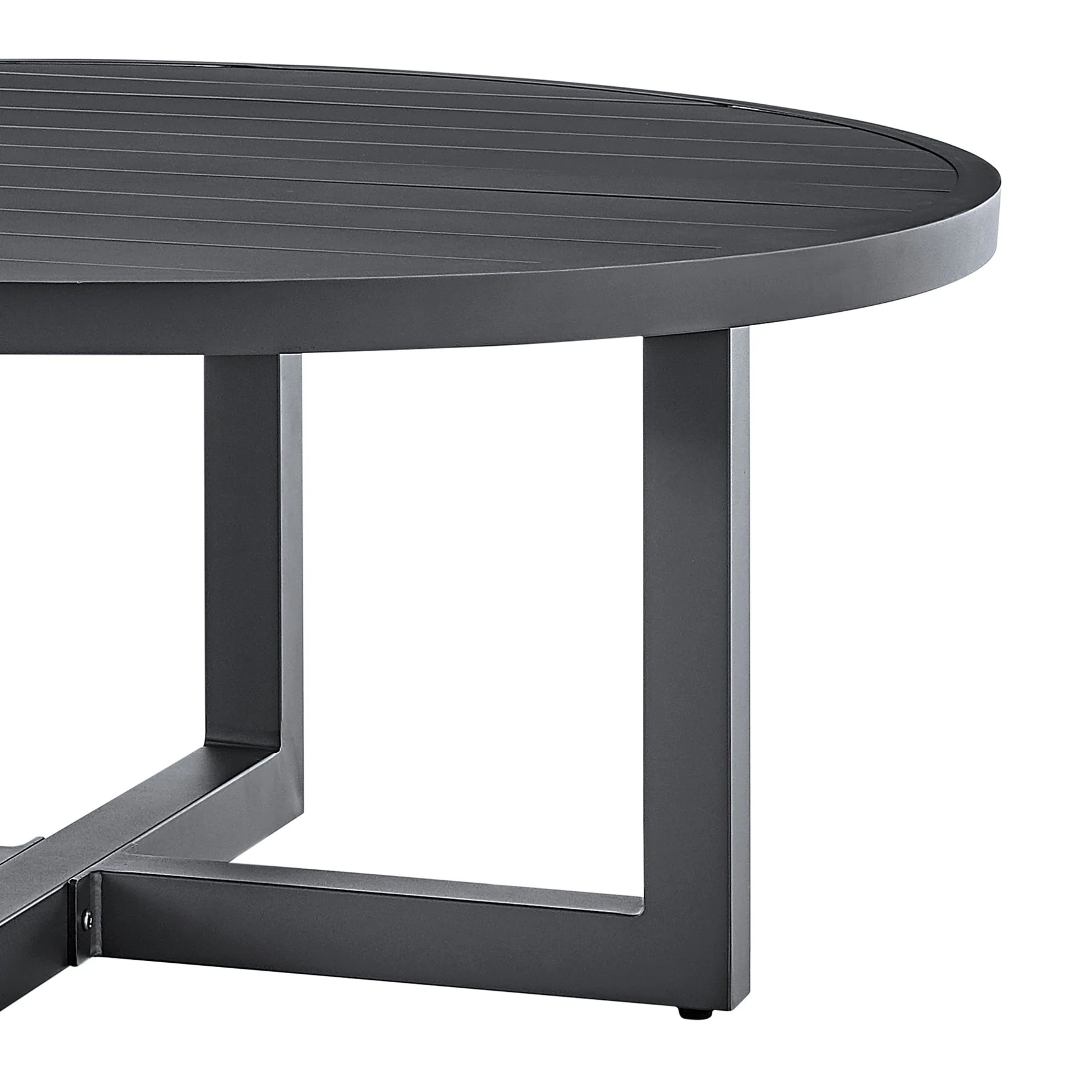 Menorca Outdoor Patio Round Coffee Table in Gray Aluminum - Image 3
