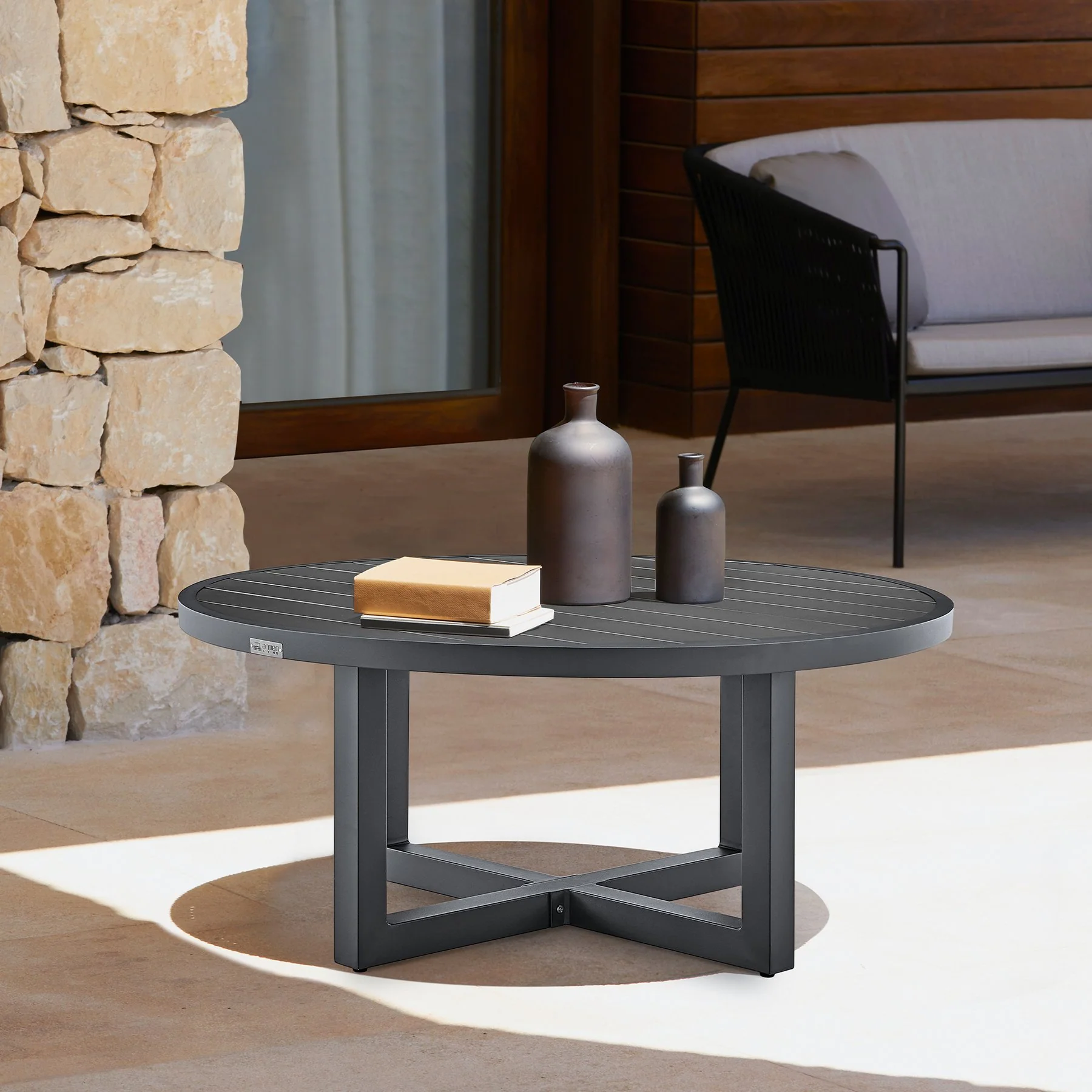Menorca Outdoor Patio Round Coffee Table in Gray Aluminum - Image 7