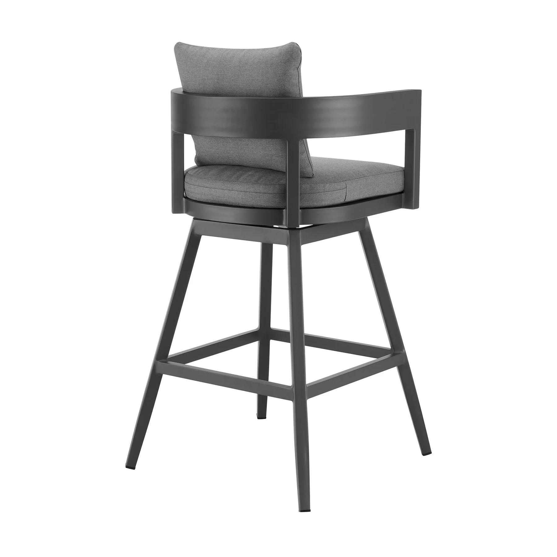 Menorca Outdoor Patio Swivel Bar Stool in Aluminum with Gray Cushions - Image 3