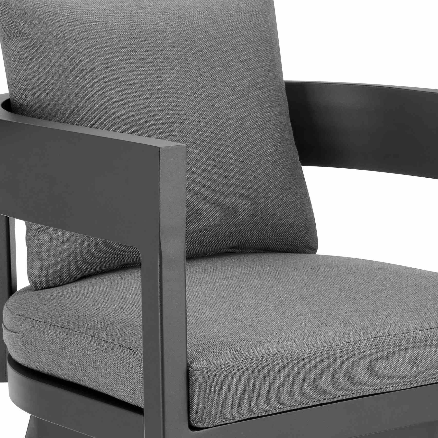 Menorca Outdoor Patio Swivel Bar Stool in Aluminum with Gray Cushions - Image 6