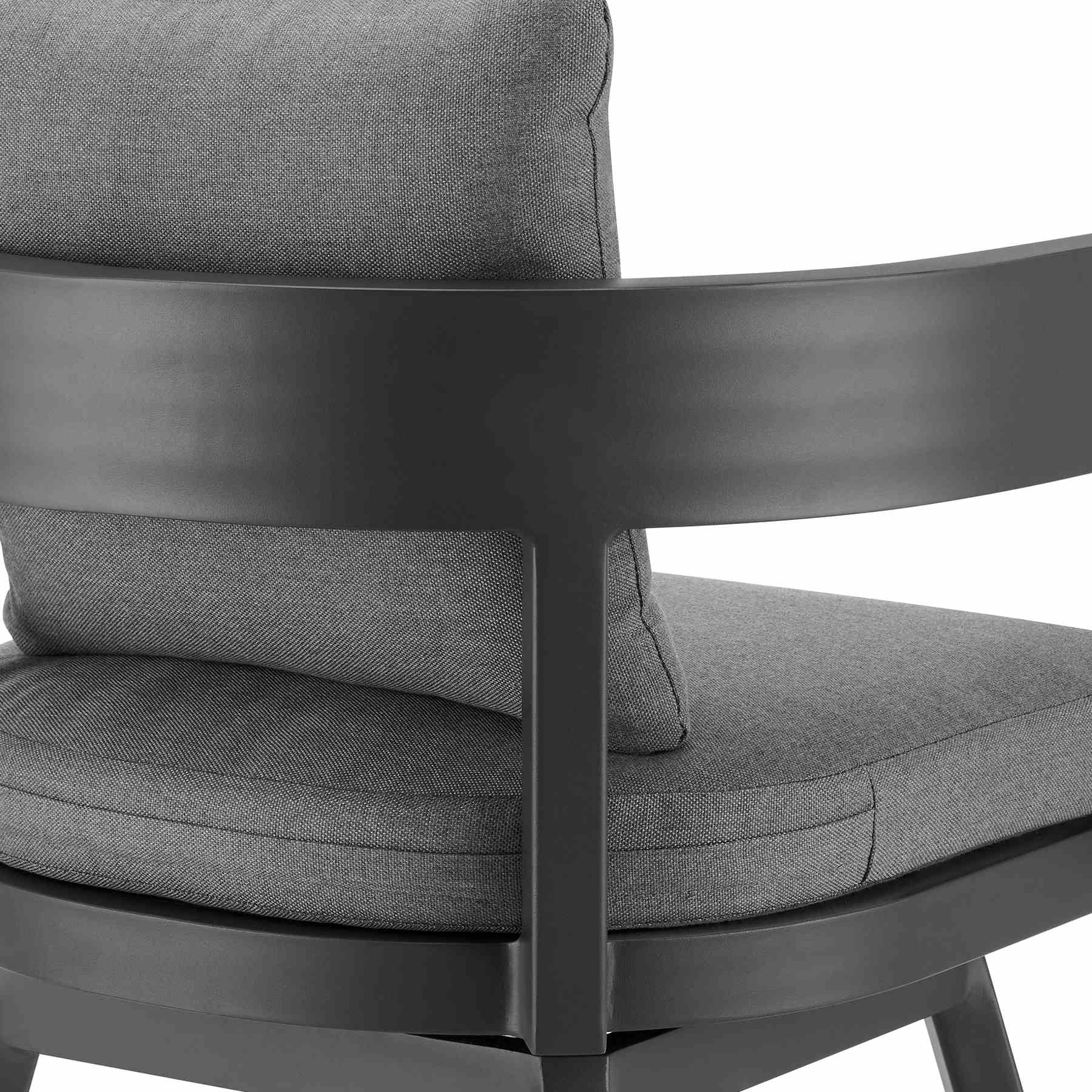 Menorca Outdoor Patio Swivel Bar Stool in Aluminum with Gray Cushions - Image 7