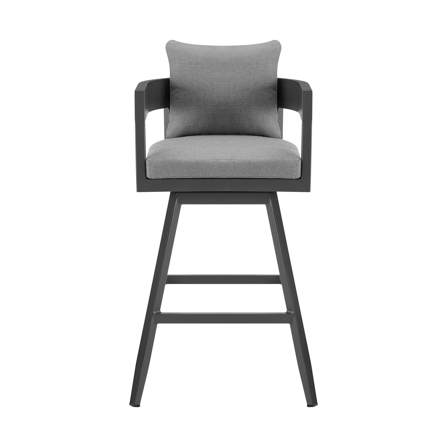 Menorca Outdoor Patio Swivel Counter Stool in Aluminum with Gray Cushions - Image 2