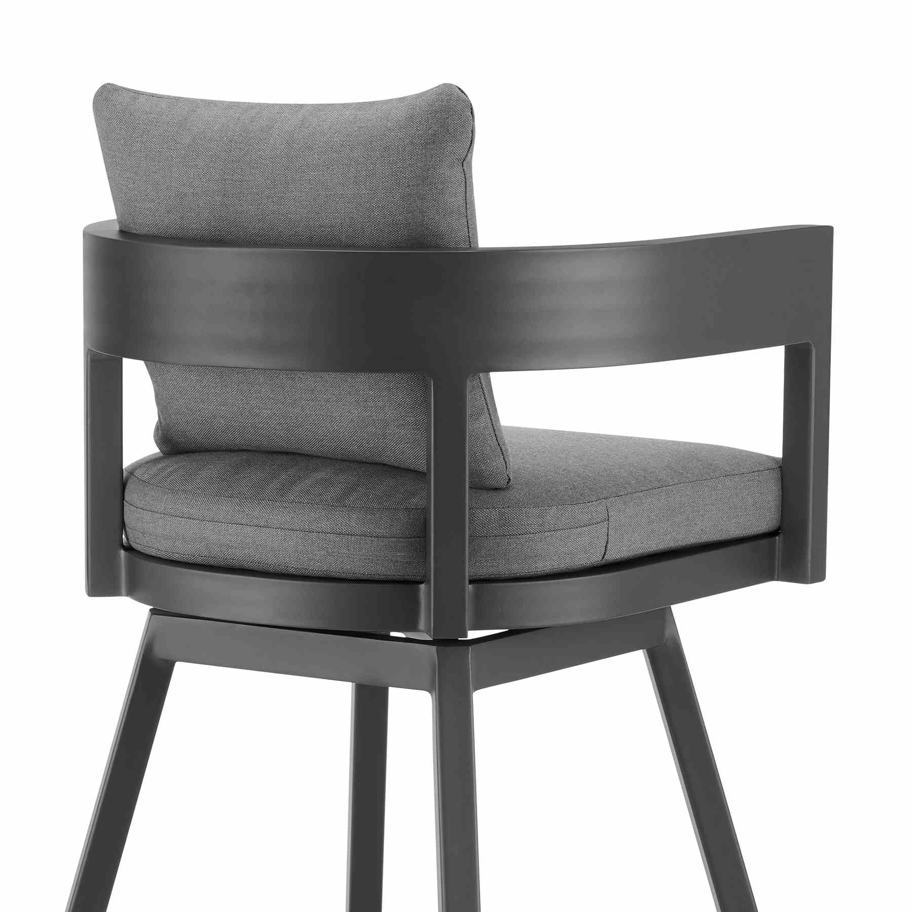 Menorca Outdoor Patio Swivel Counter Stool in Aluminum with Gray Cushions - Image 5