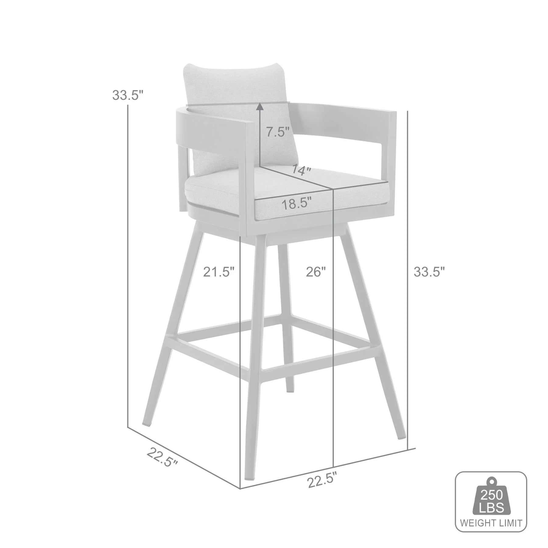 Menorca Outdoor Patio Swivel Counter Stool in Aluminum with Gray Cushions - Image 9