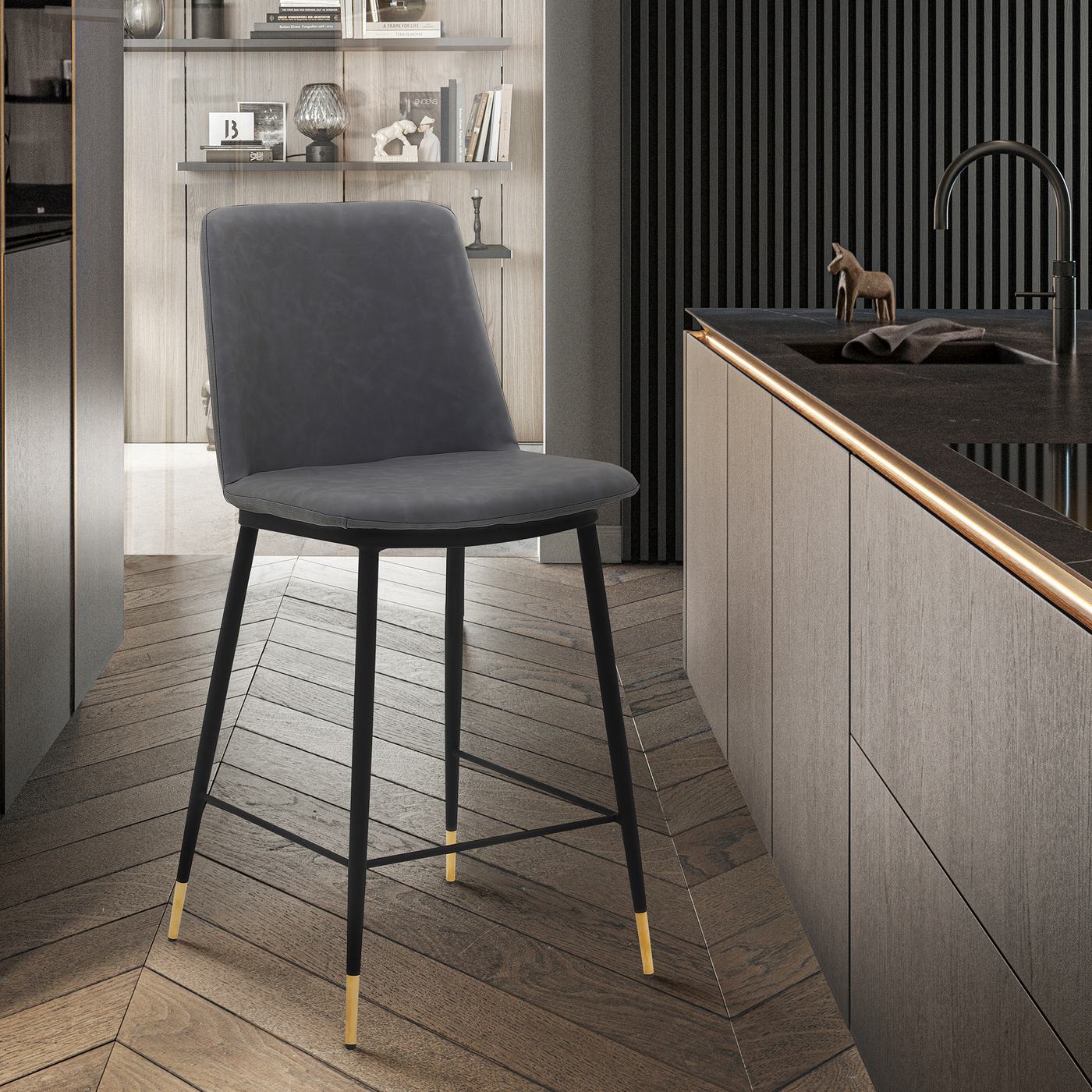 Messina 26" Gray Faux Leather and Metal Counter Height Bar Stool - Image 8