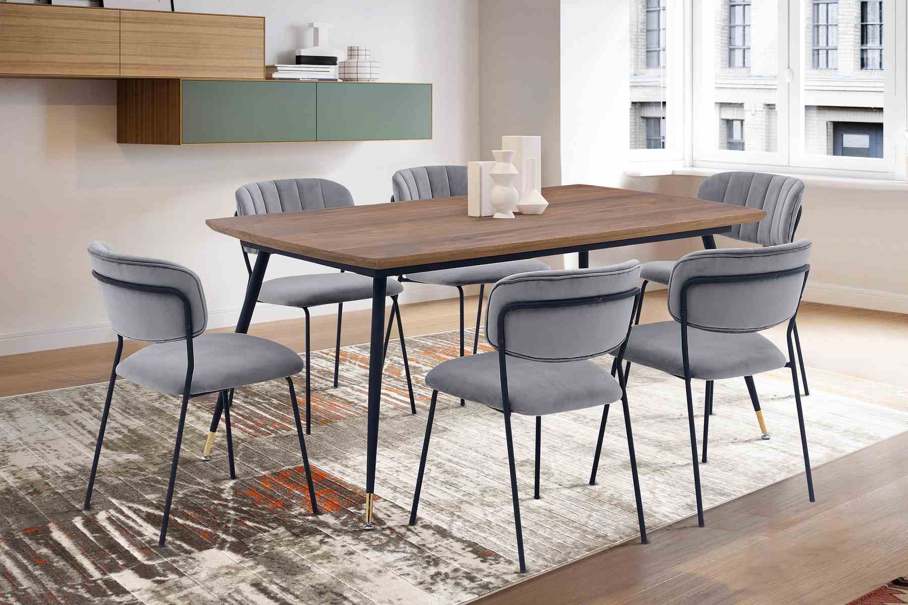 Messina and Carlo Gray Velvet 7 Piece Rectangular Dining Set - Image 8