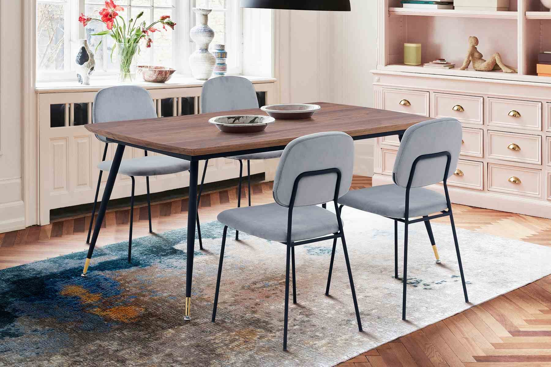 Messina and Lucy Gray Velvet 5 Piece Rectangular Dining Set - Image 8