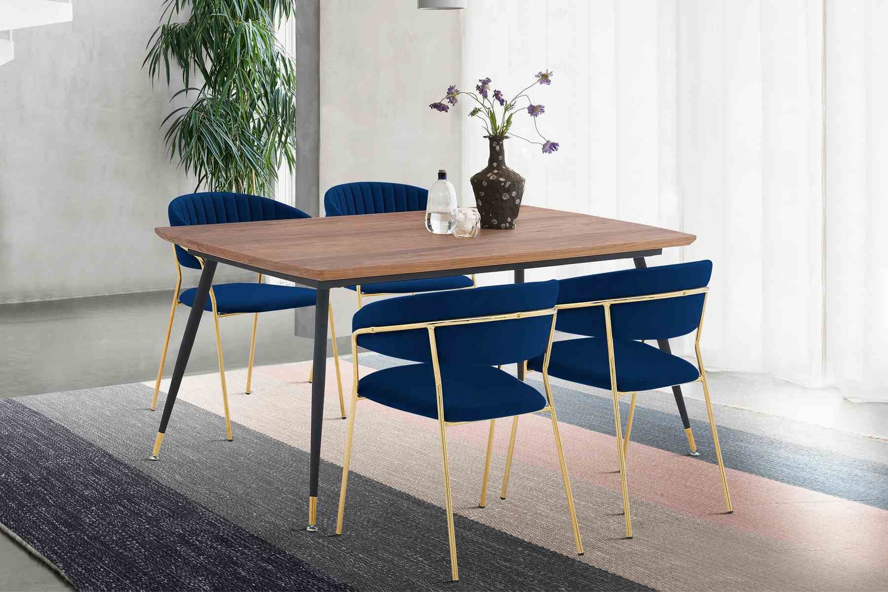 Messina and Nara Blue Velvet 5 Piece Rectangular Dining Set - Image 8