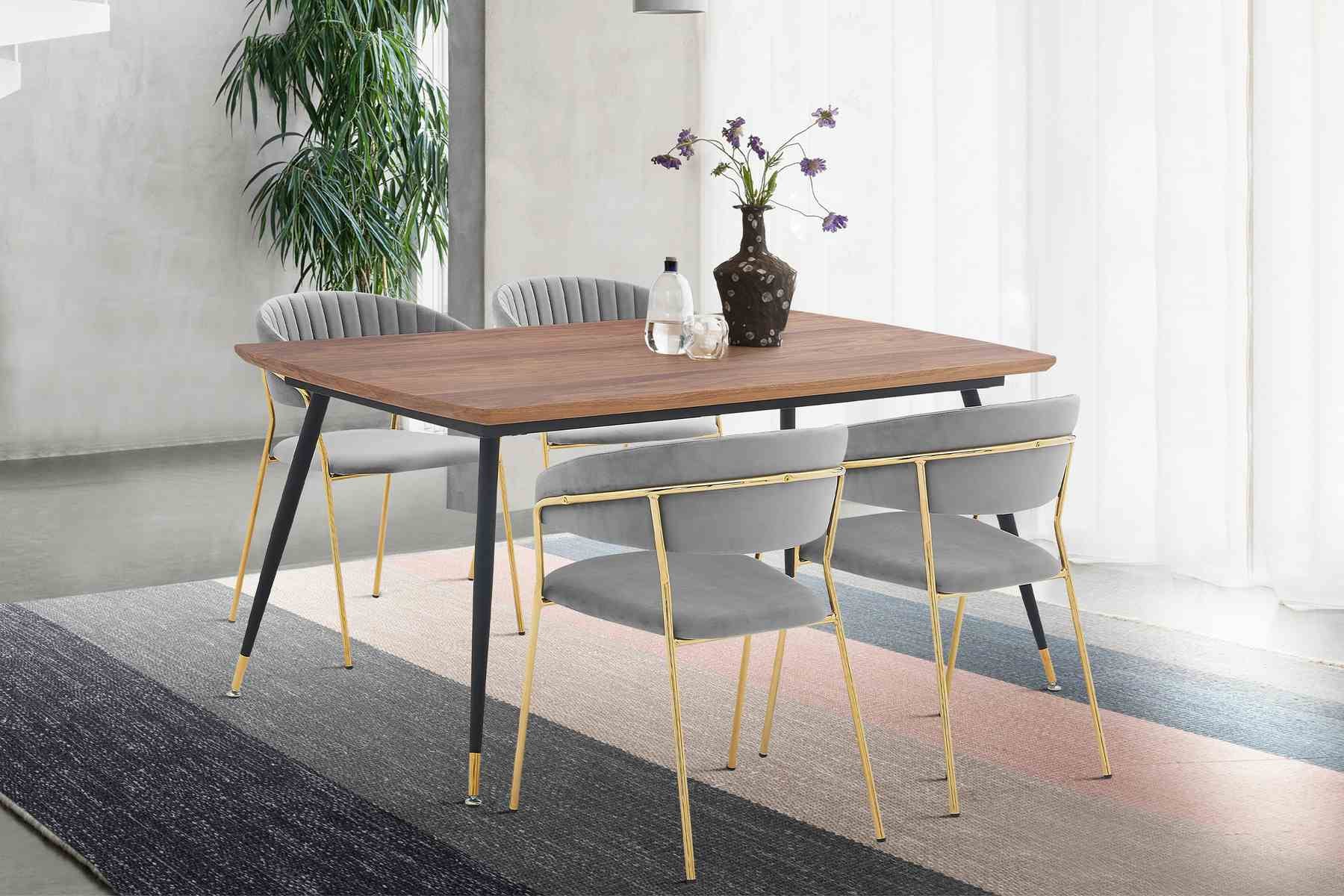 Messina and Nara Gray Velvet 5 Piece Rectangular Dining Set - Image 8
