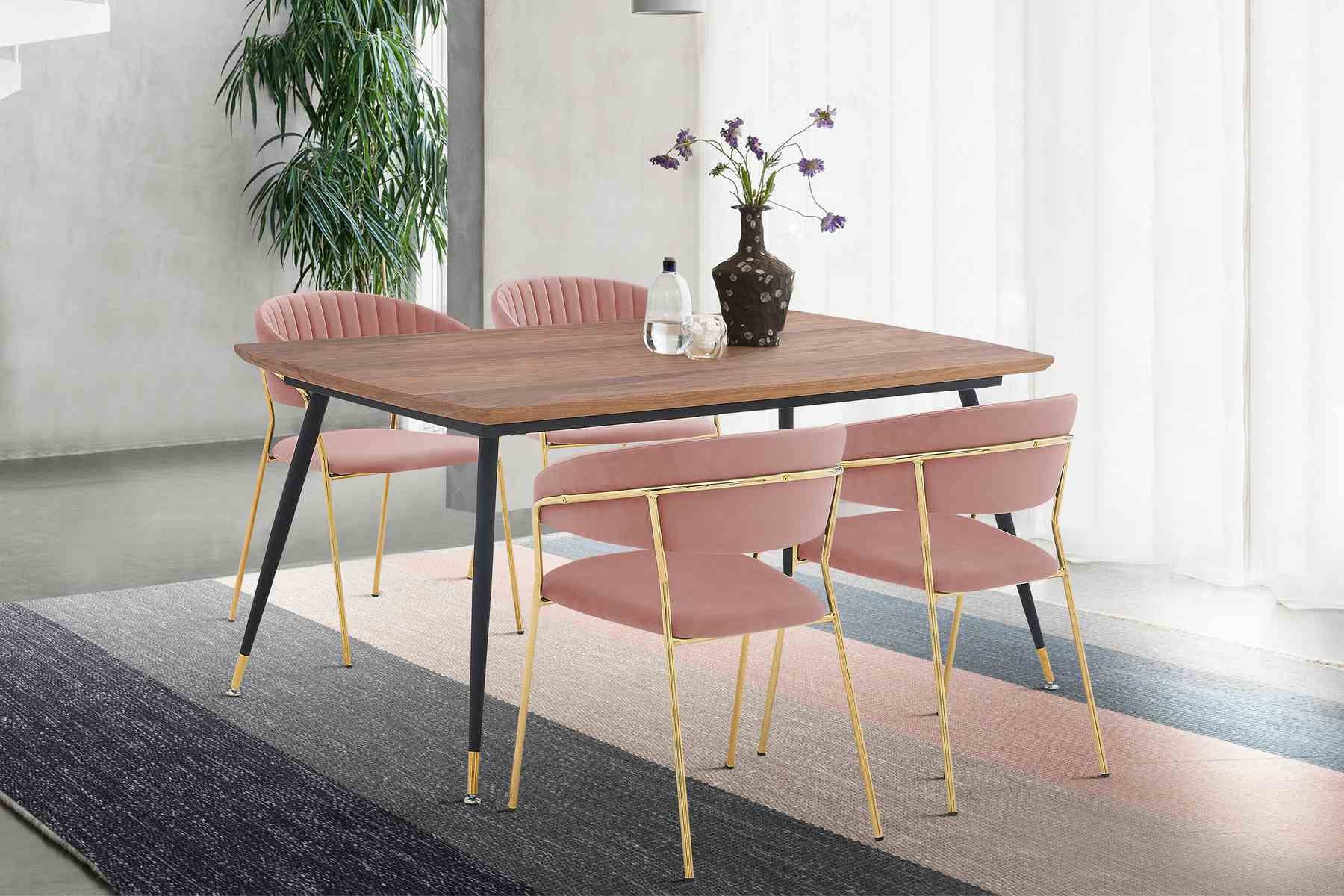 Messina and Nara Pink Velvet 5 Piece Rectangular Dining Set - Image 8