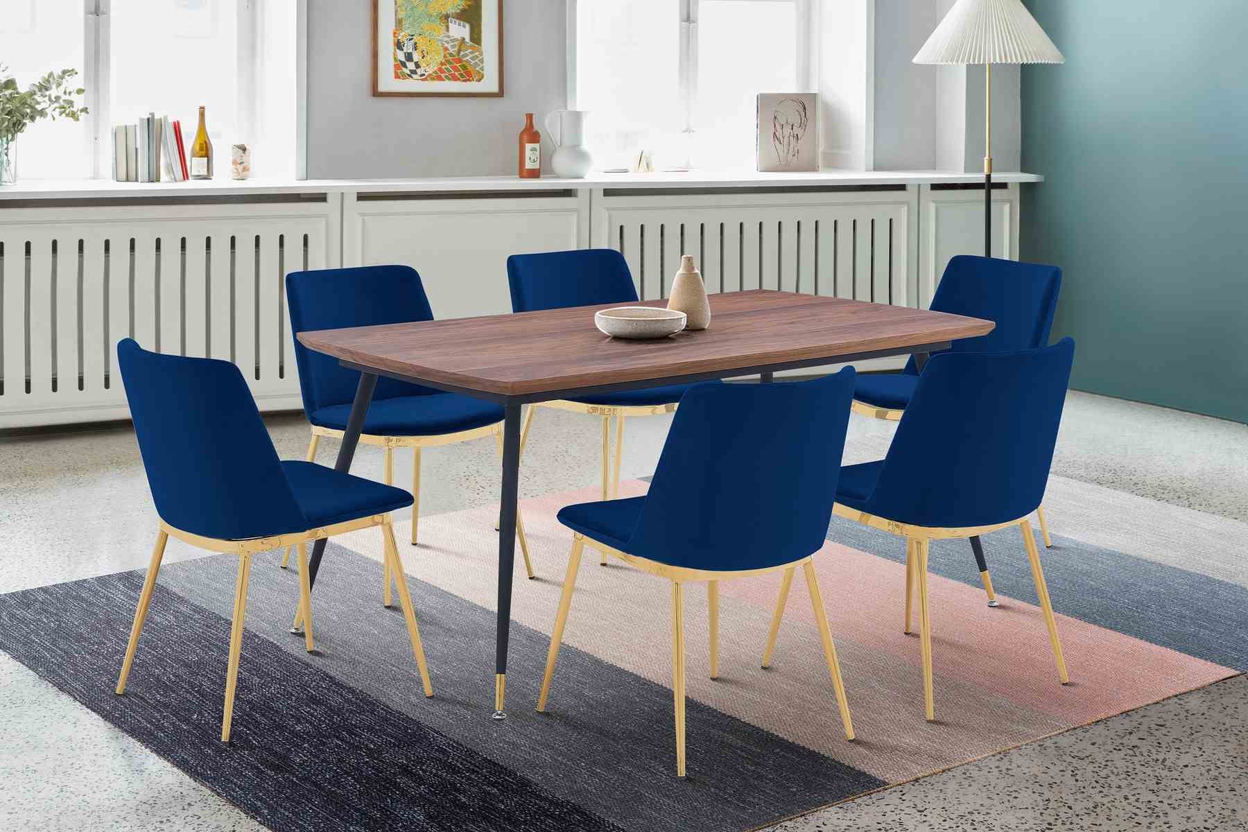 Messina Blue Velvet 7 Piece Rectangular Dining Set - Image 8