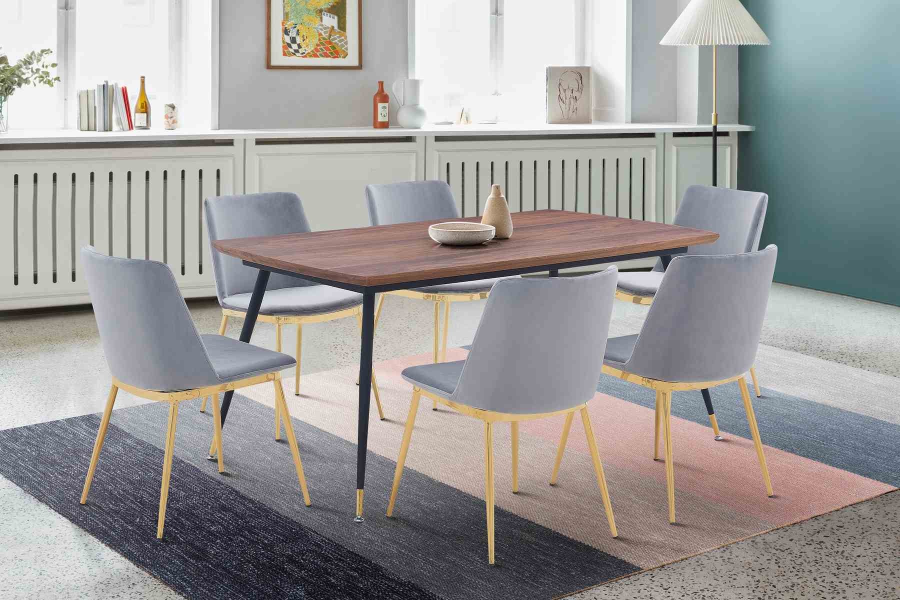 Messina Gray Velvet 7 Piece Rectangular Dining Set - Image 8