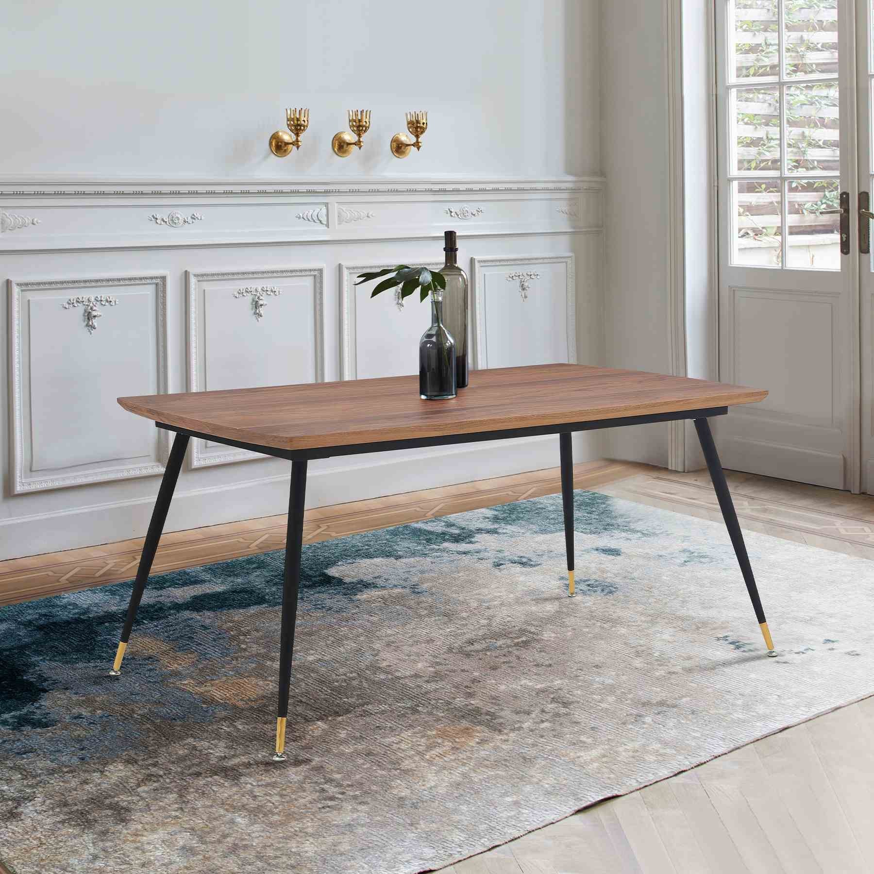 Messina Modern Walnut and Metal Dining Room Table - Image 6