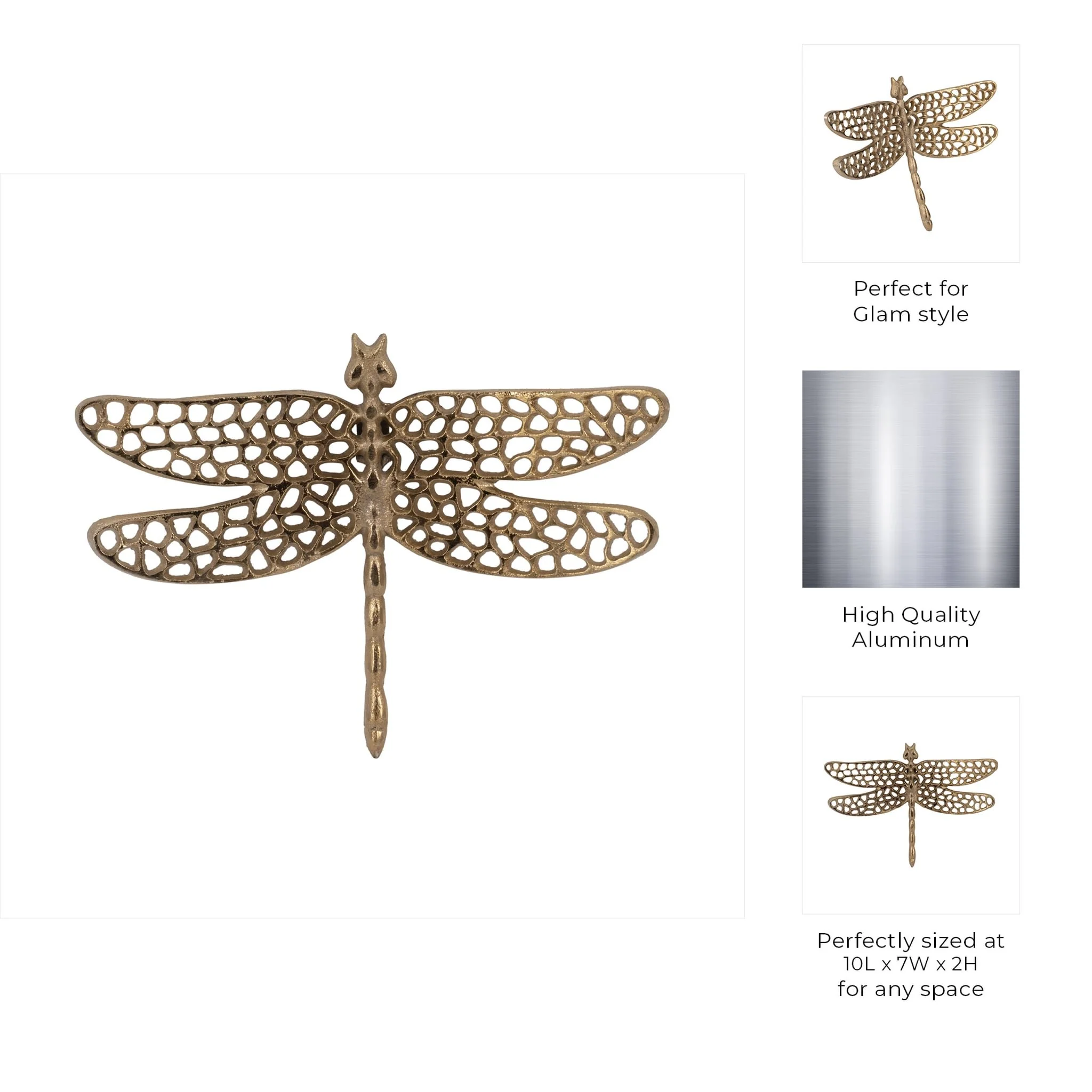 Metal, 10" Dragonfly W/ Cutouts , Gold - Image 8