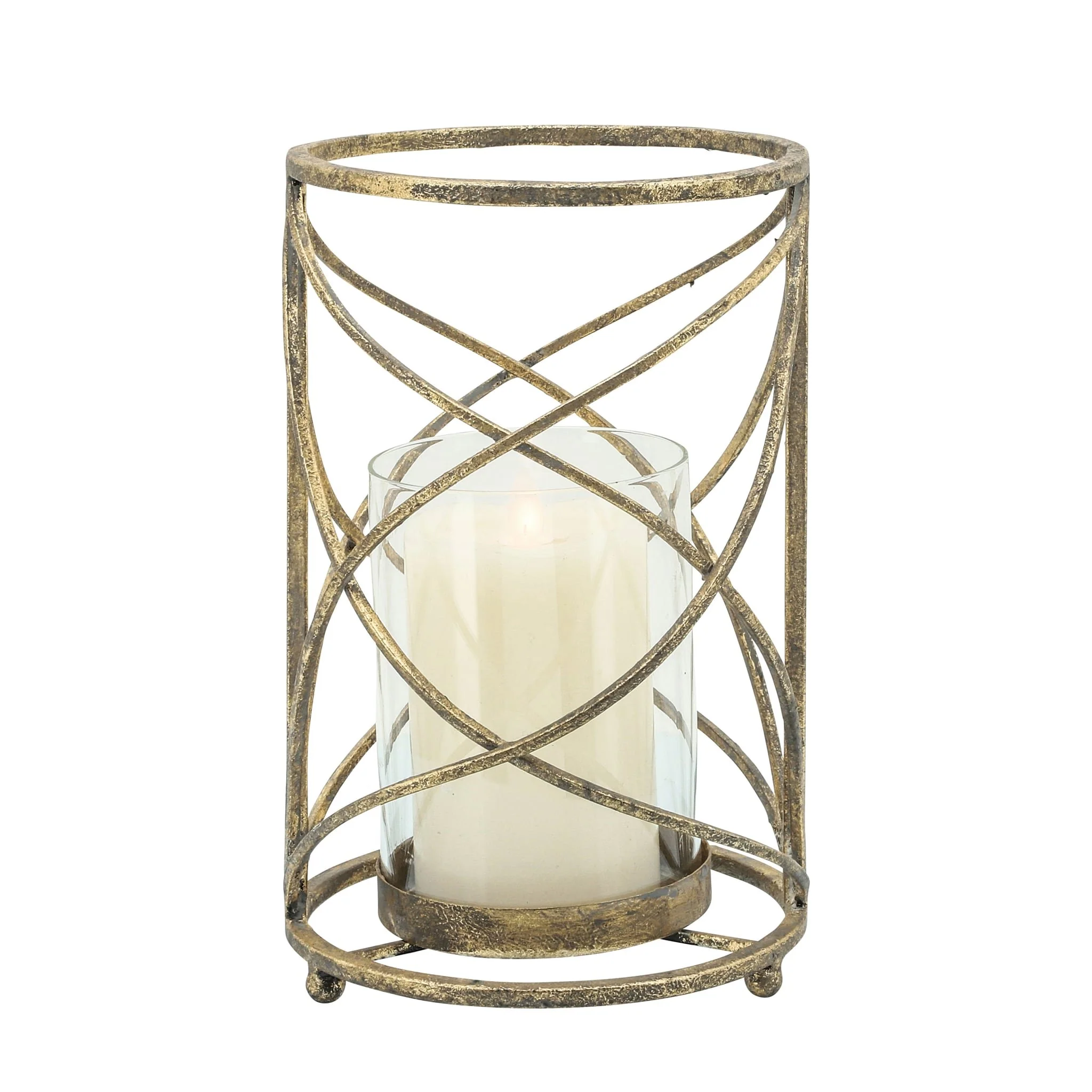 Metal 10" Hurricane Candle Holder, Gold - Image 2