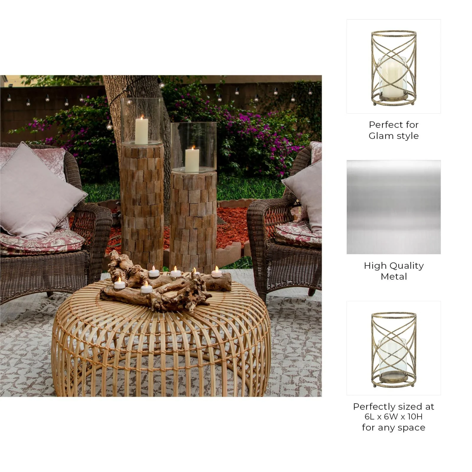 Metal 10" Hurricane Candle Holder, Gold - Image 5