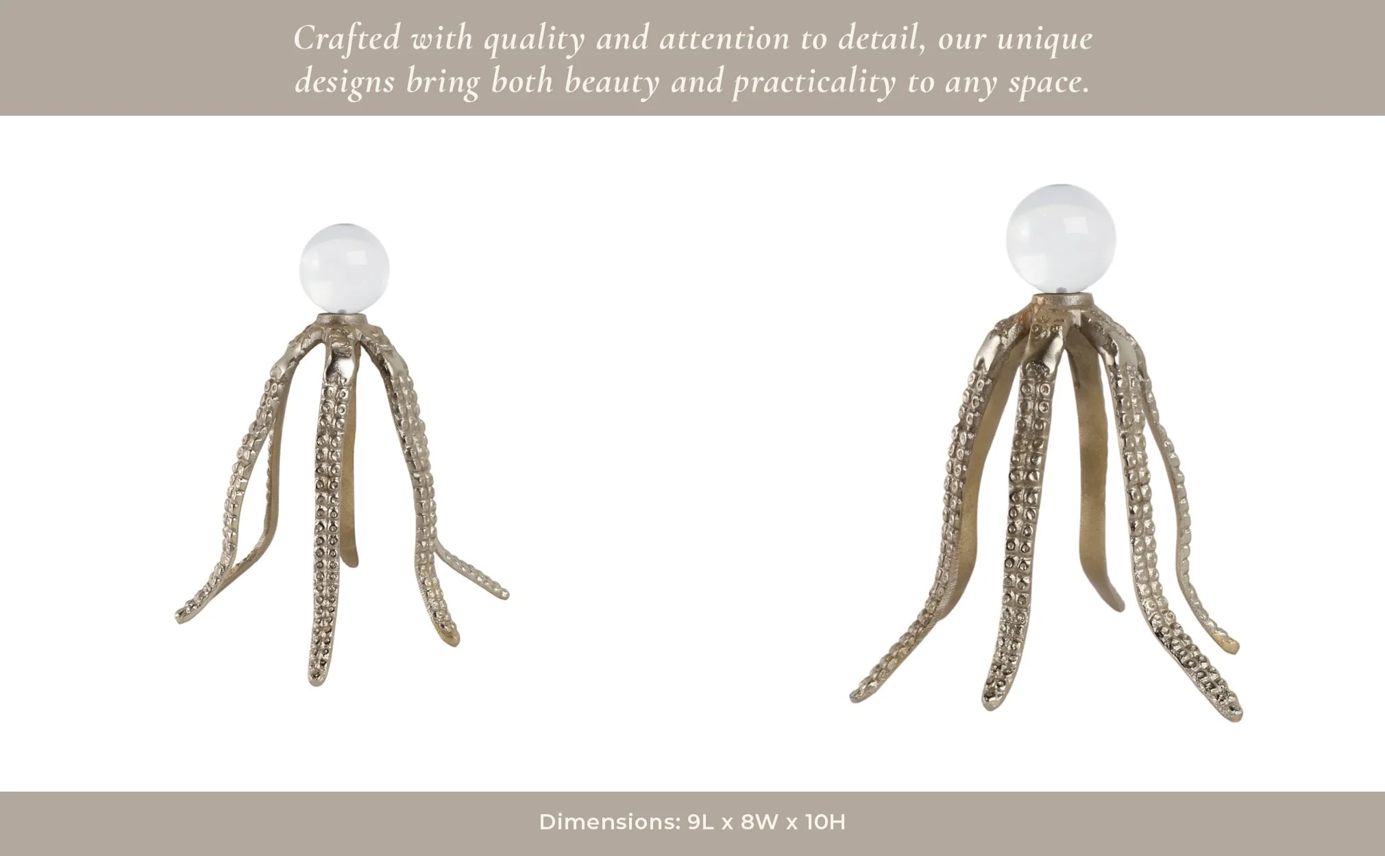 Metal, 10" Octopus Legs W/ Acrylic Ball, Champagne - Image 12