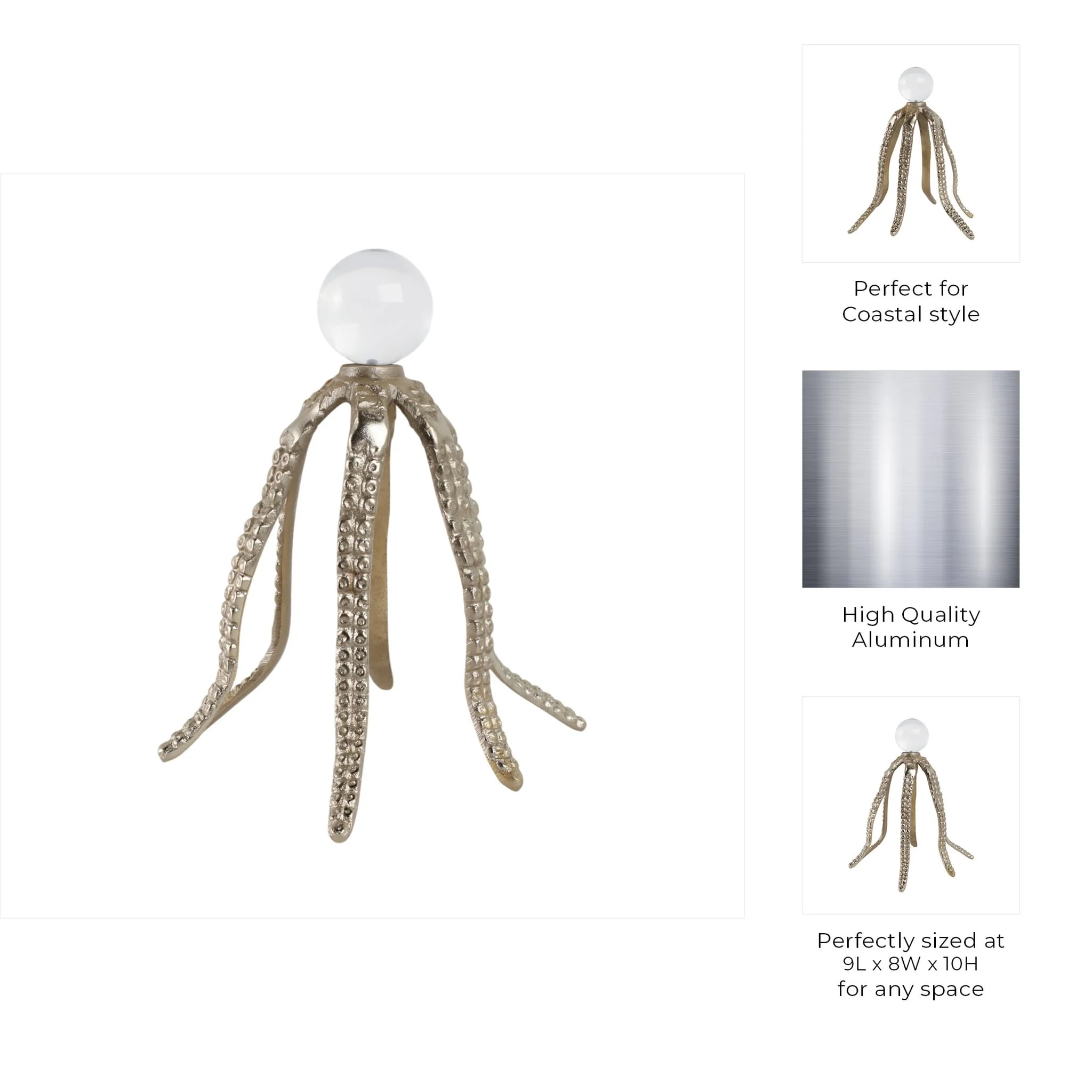 Metal, 10" Octopus Legs W/ Acrylic Ball, Champagne - Image 9