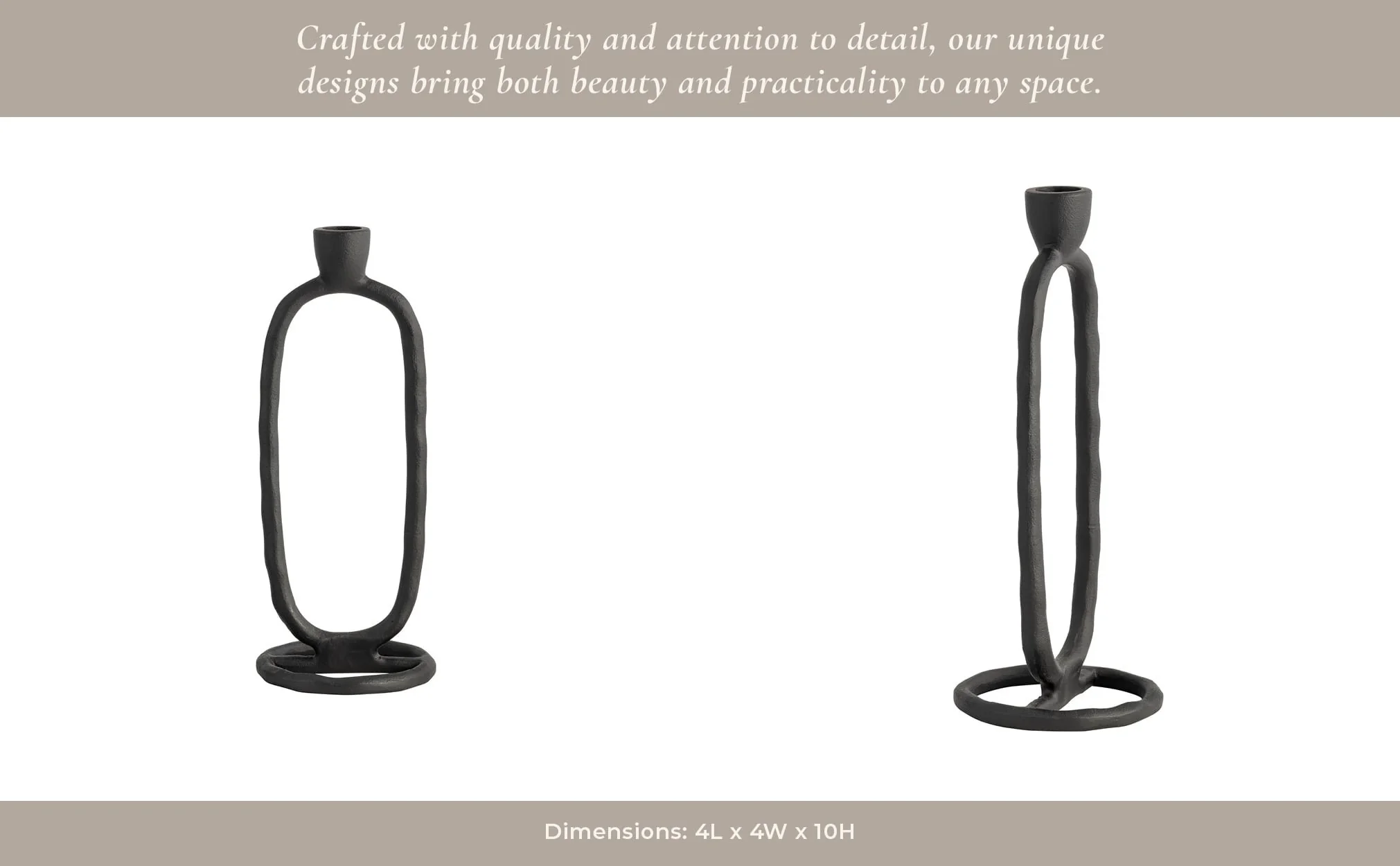 Metal, 10" Open Oval Taper Candleholder, Black - Image 12