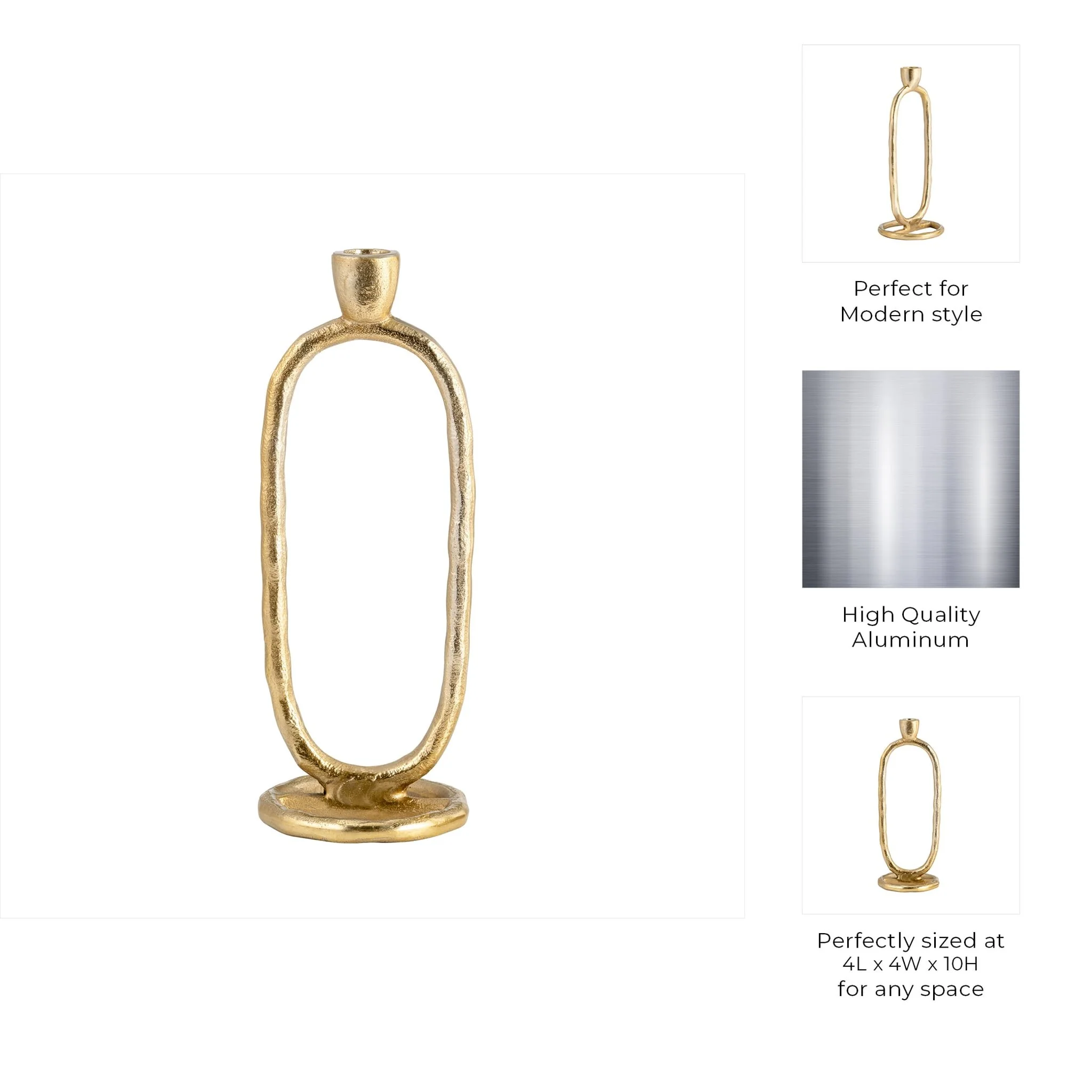 Metal, 10" Open Oval Taper Candleholder, Gold - Image 10