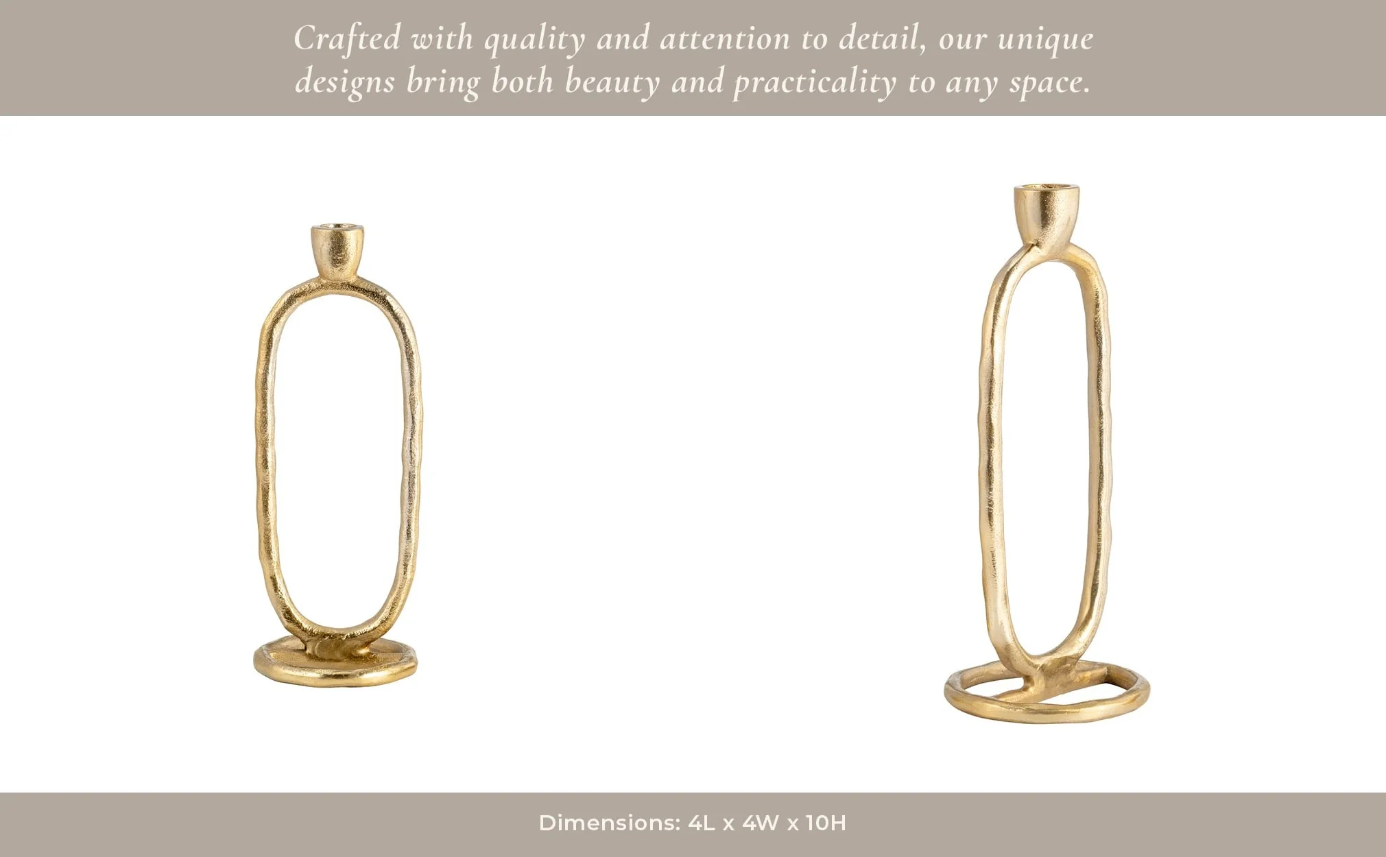 Metal, 10" Open Oval Taper Candleholder, Gold - Image 13