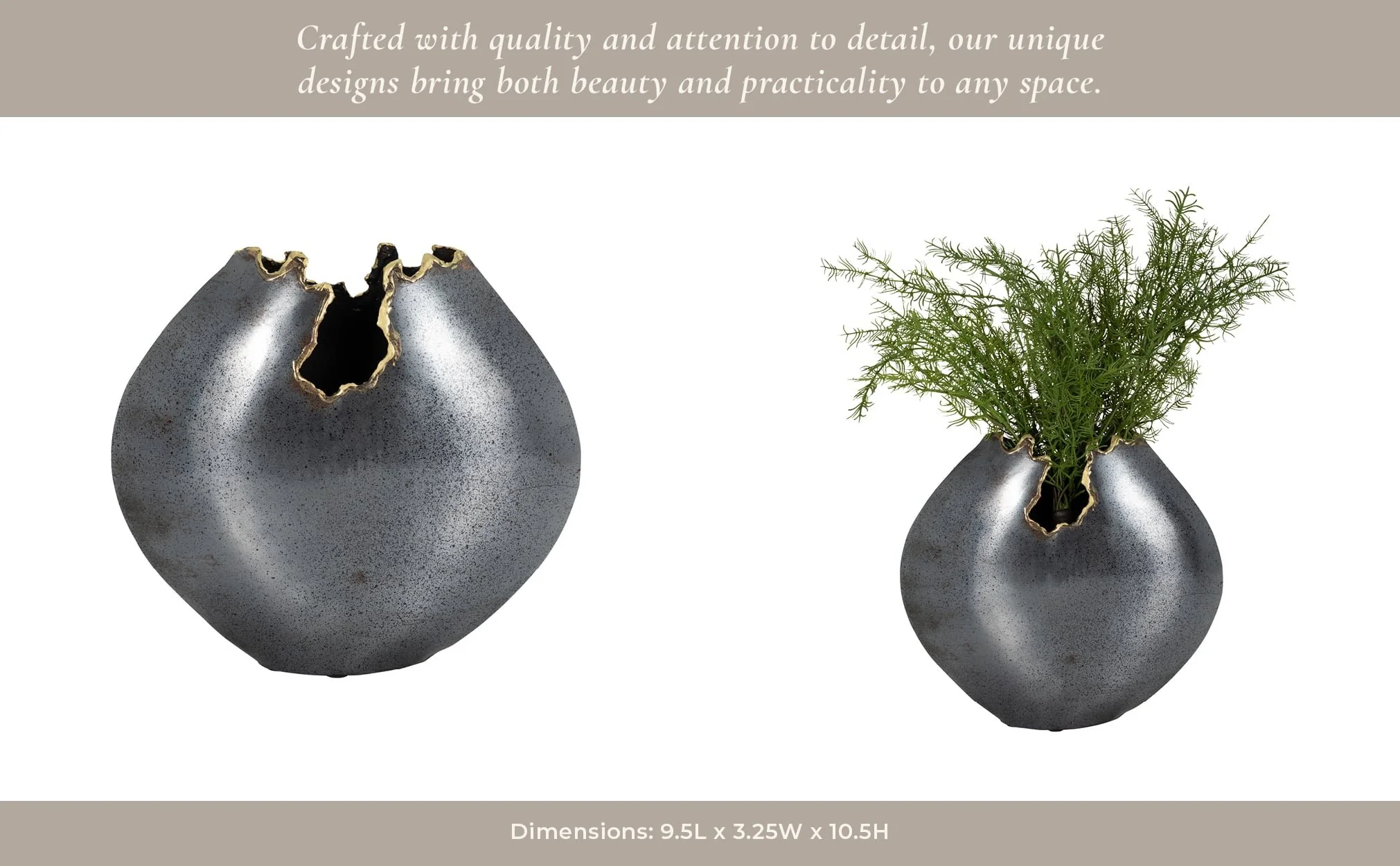 Metal, 10" Round Chipped Vase, Black - Image 14