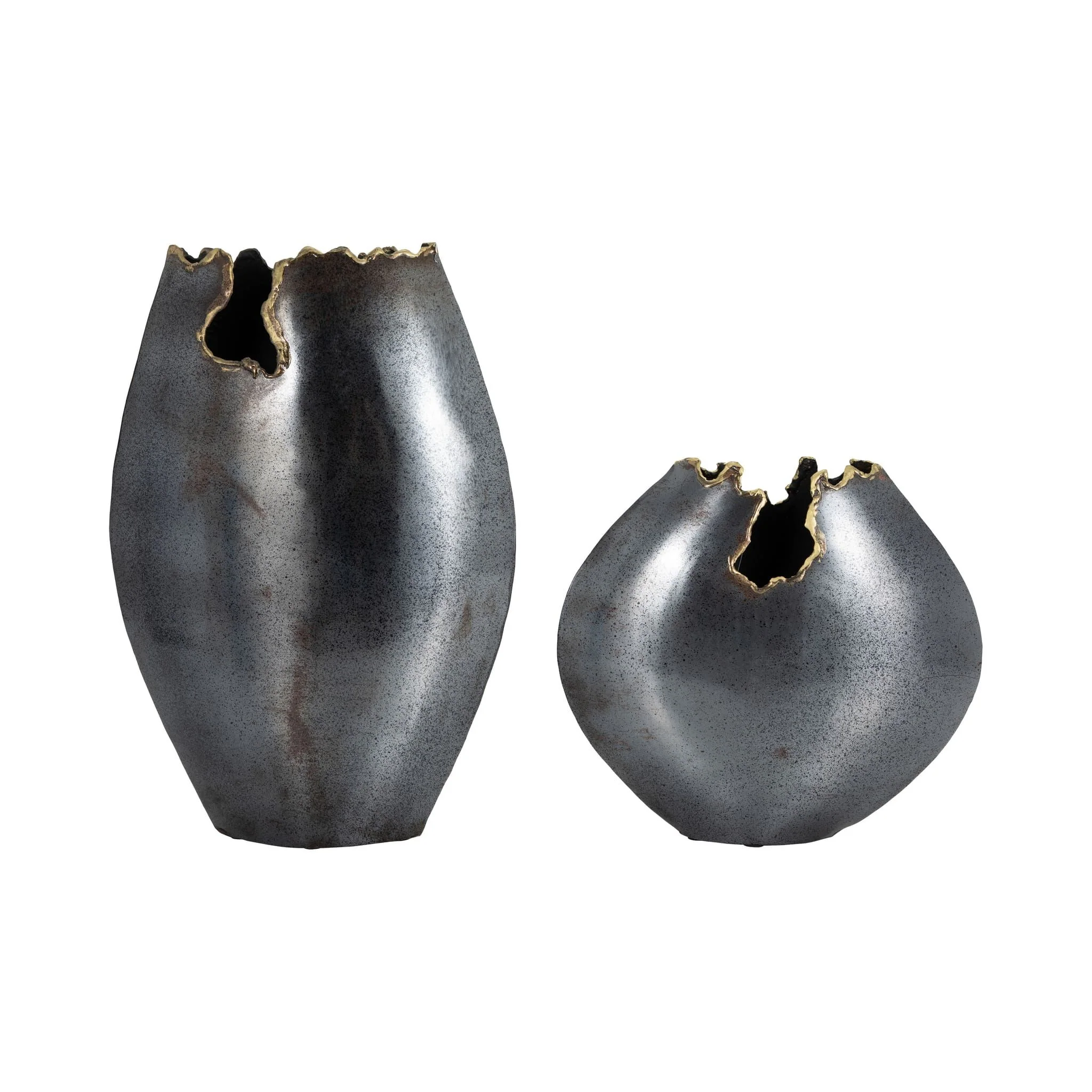 Metal, 10" Round Chipped Vase, Black - Image 8