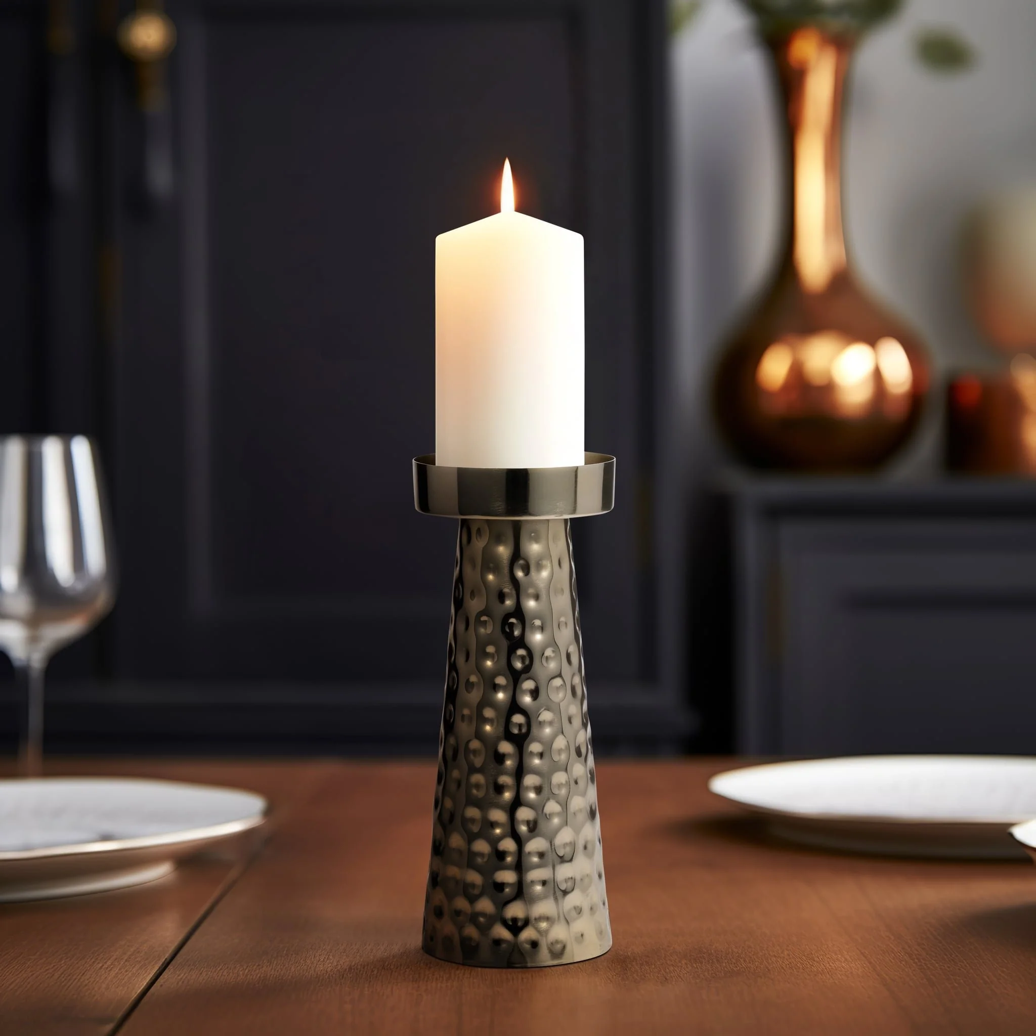 Metal, 10"h Hammered Candle Holder,  Gold - Image 10