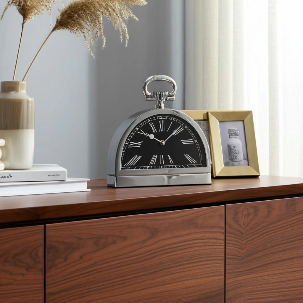 Metal,10"h,leaning  Table-clock W/handle,nickel - Image 10