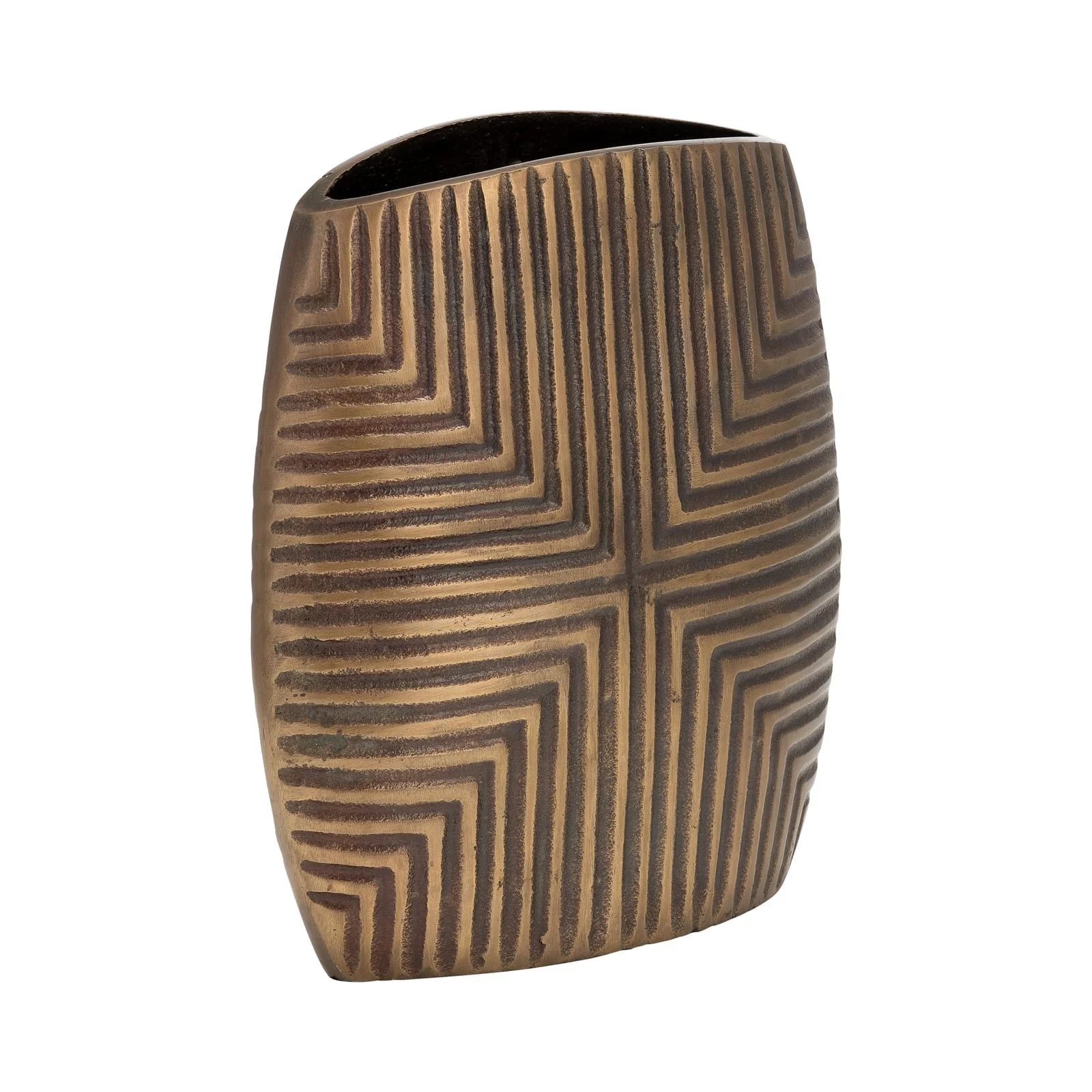 Metal, 10"h Ribbed Vase, Brass Antique - Image 2