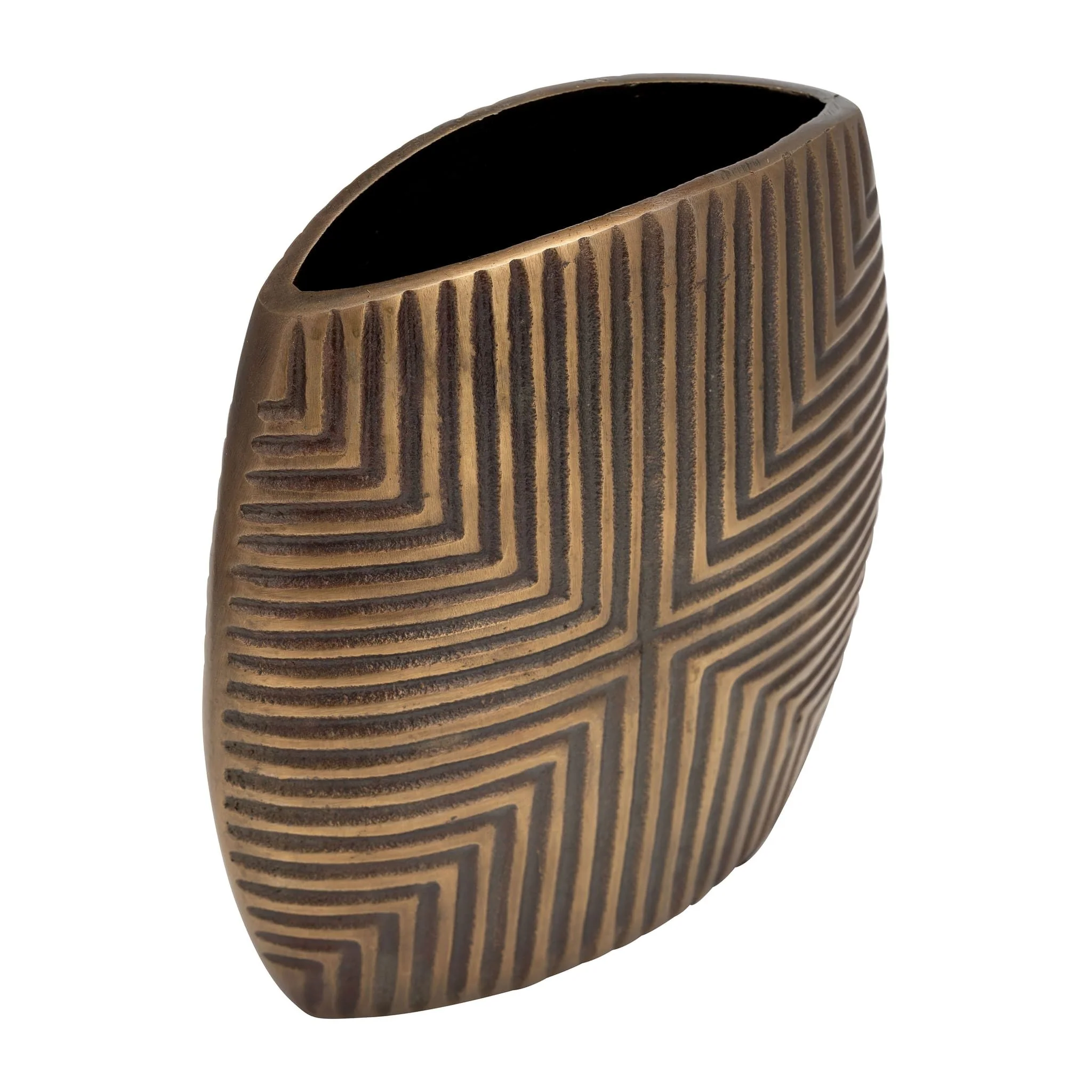 Metal, 10"h Ribbed Vase, Brass Antique - Image 4