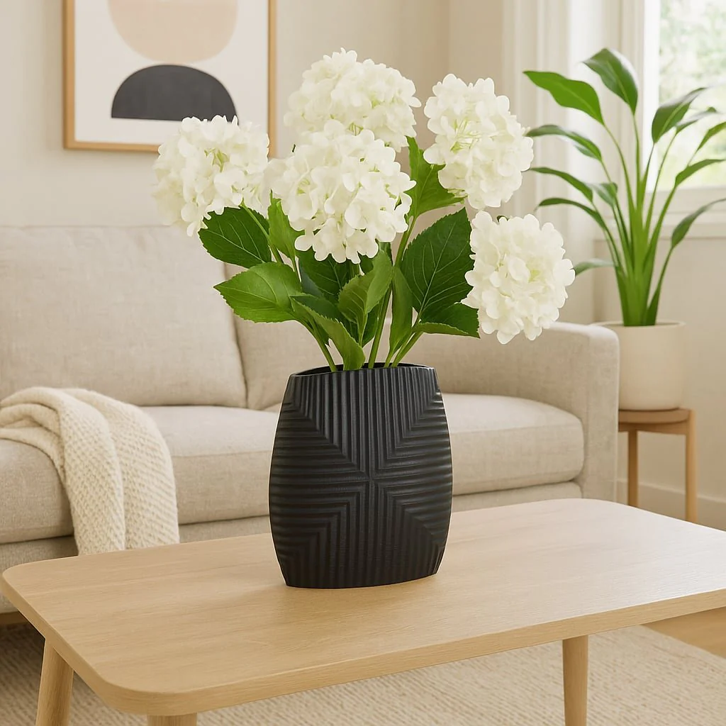 Metal, 10"h Ribbed Vase, Matte Black - Image 11