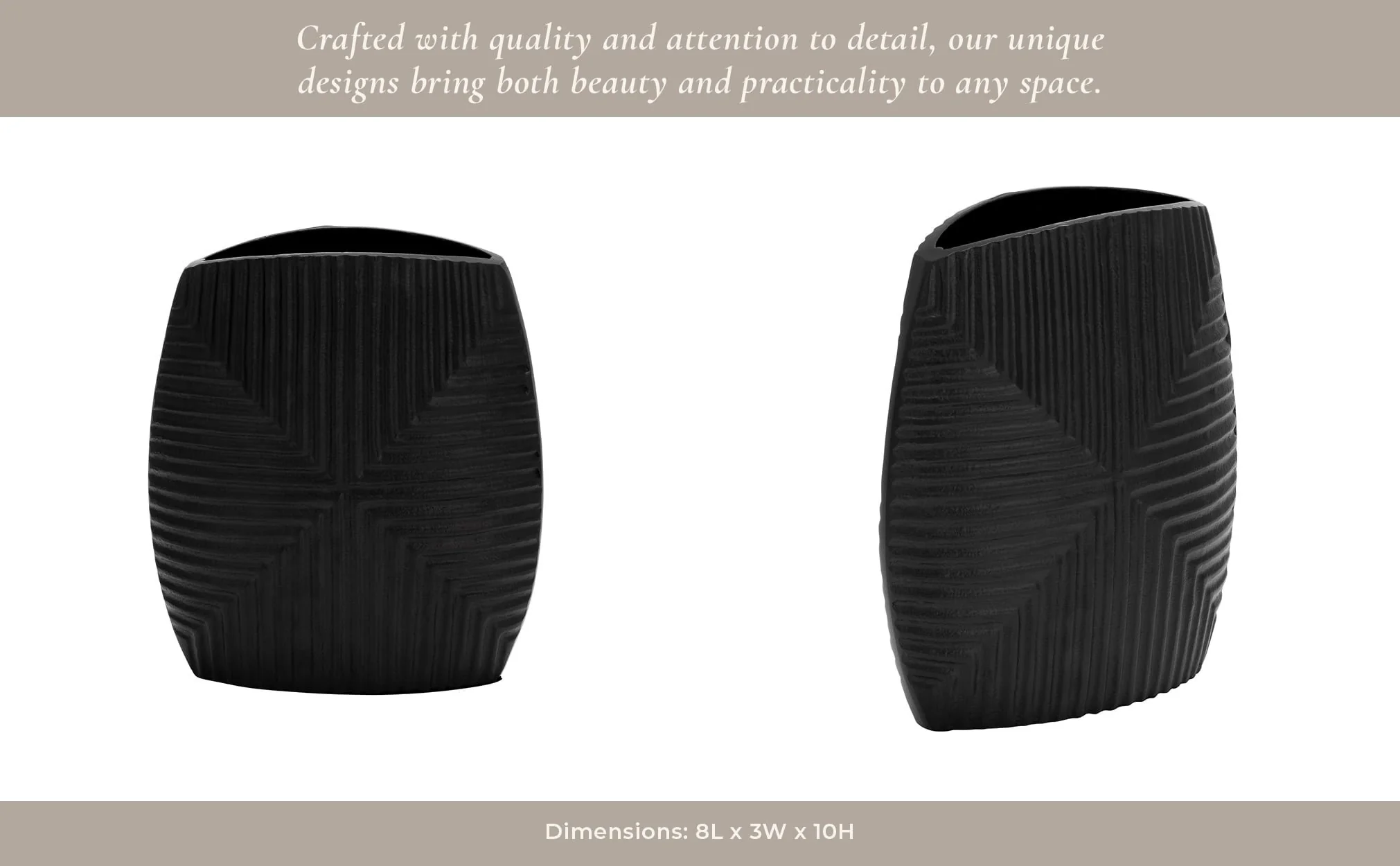 Metal, 10"h Ribbed Vase, Matte Black - Image 13