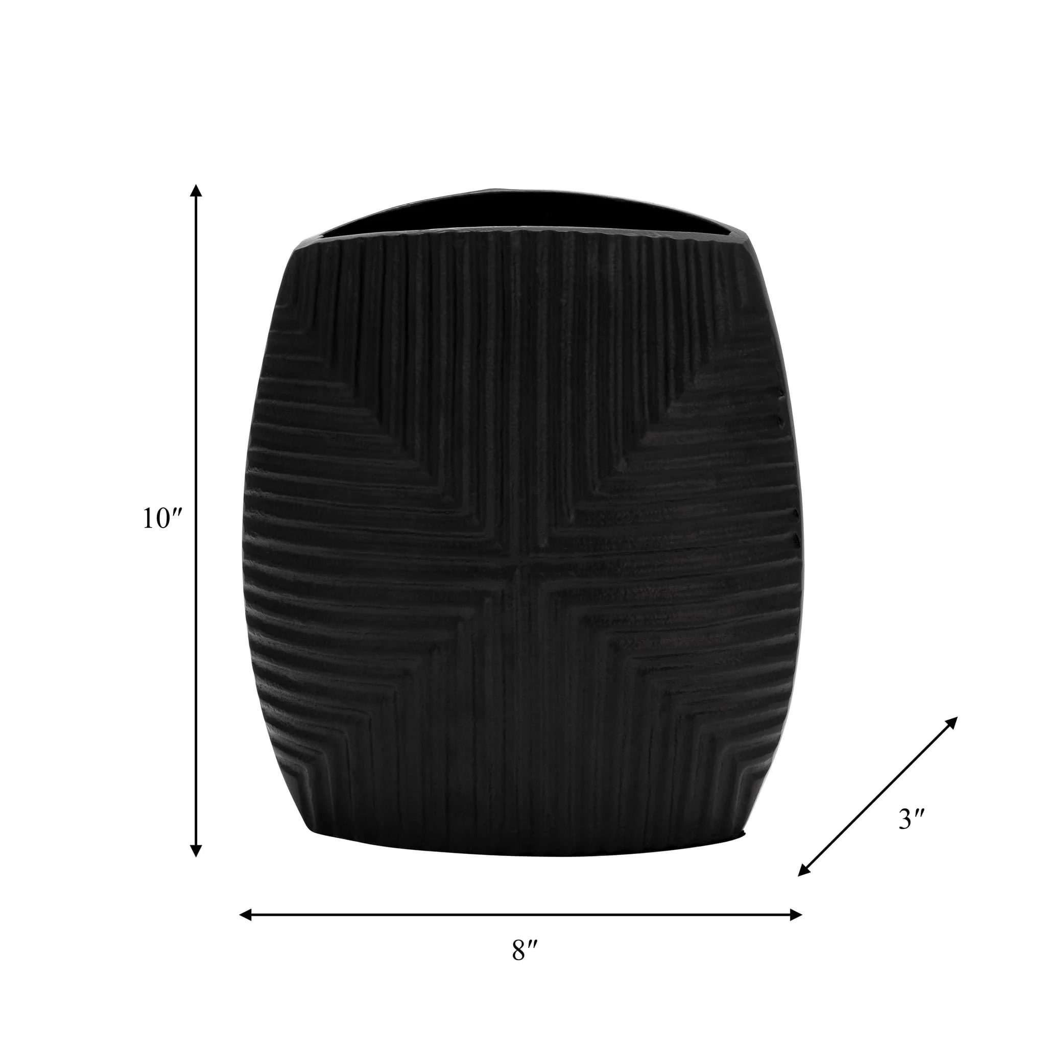 Metal, 10"h Ribbed Vase, Matte Black - Image 8