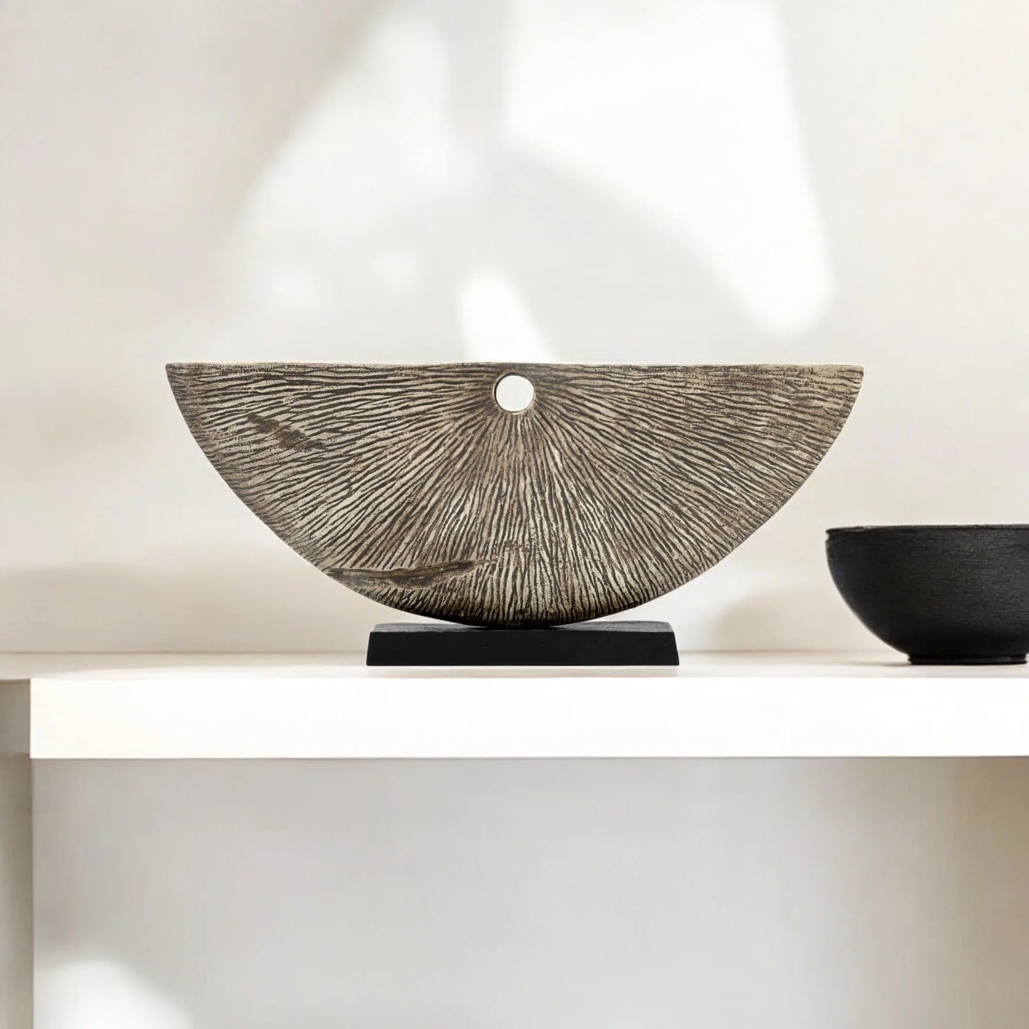 Metal,11",corrugated Half Circle Sculpture,ivory - Image 6