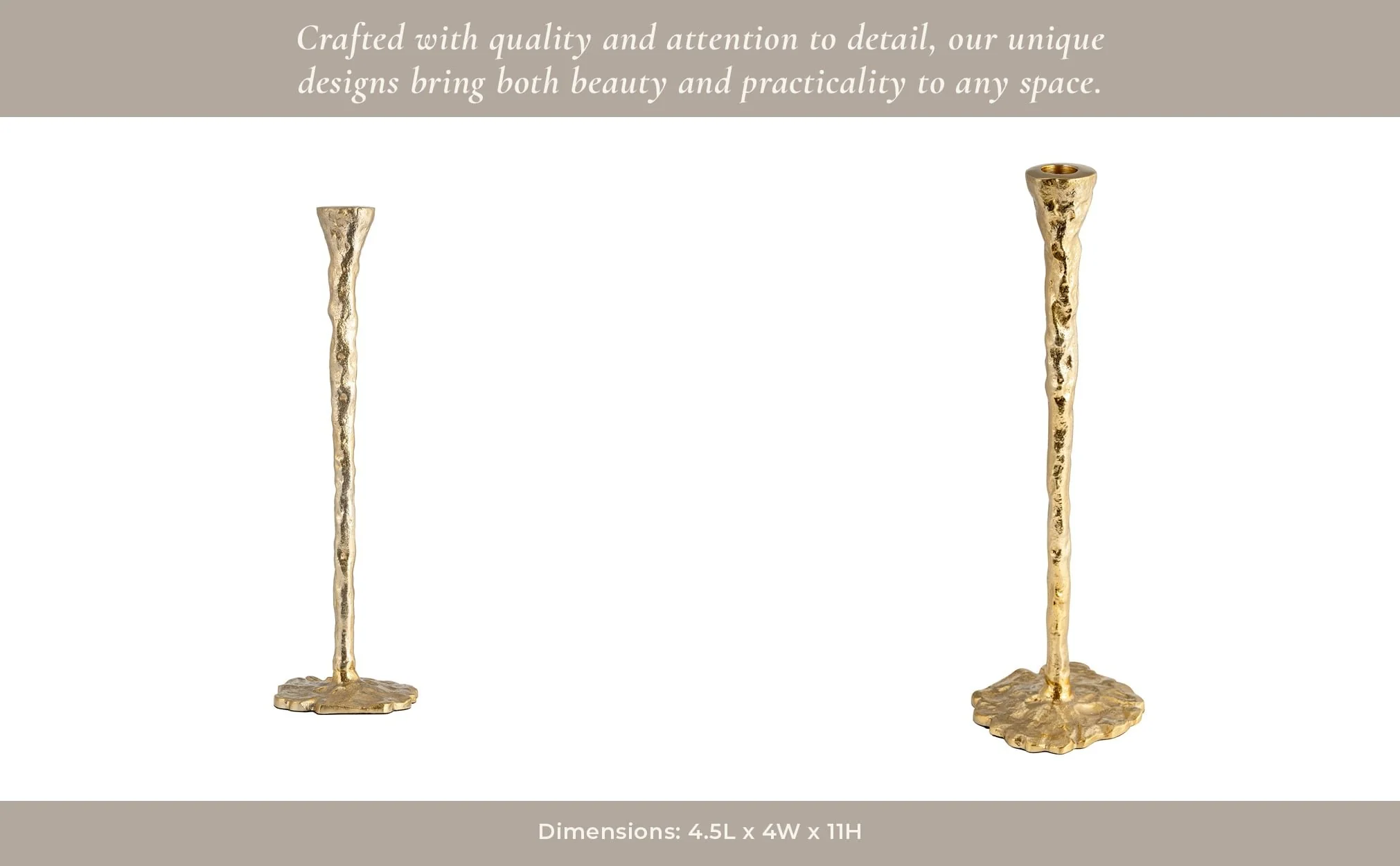 Metal, 11" Forged Taper Candleholder, Gold - Image 10