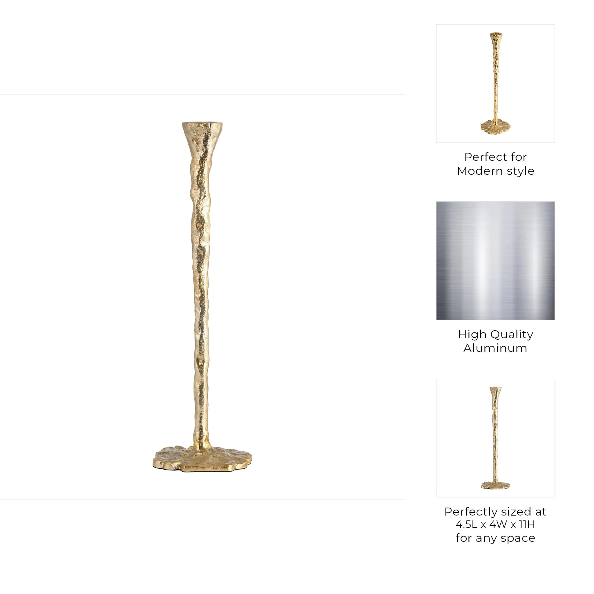 Metal, 11" Forged Taper Candleholder, Gold - Image 8