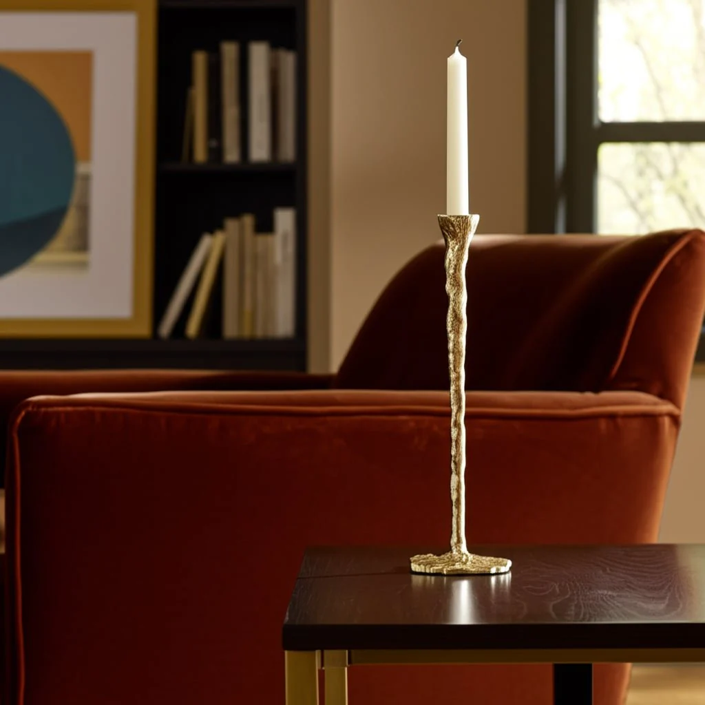 Metal, 11" Forged Taper Candleholder, Gold - Image 9