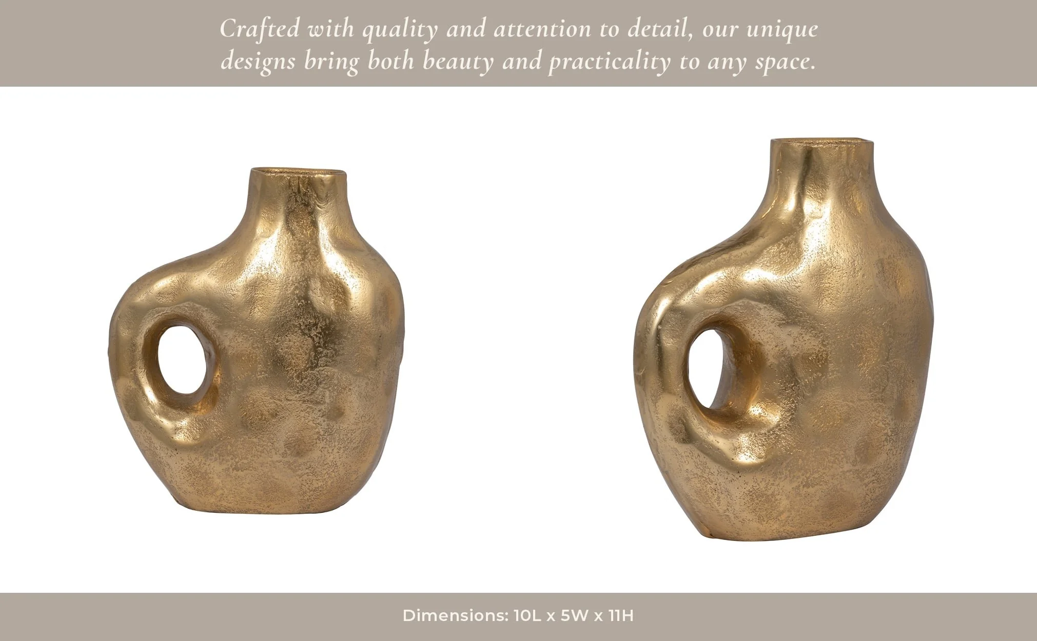 Metal, 11" Hammerd Cut-out Vase, Gold - Image 15