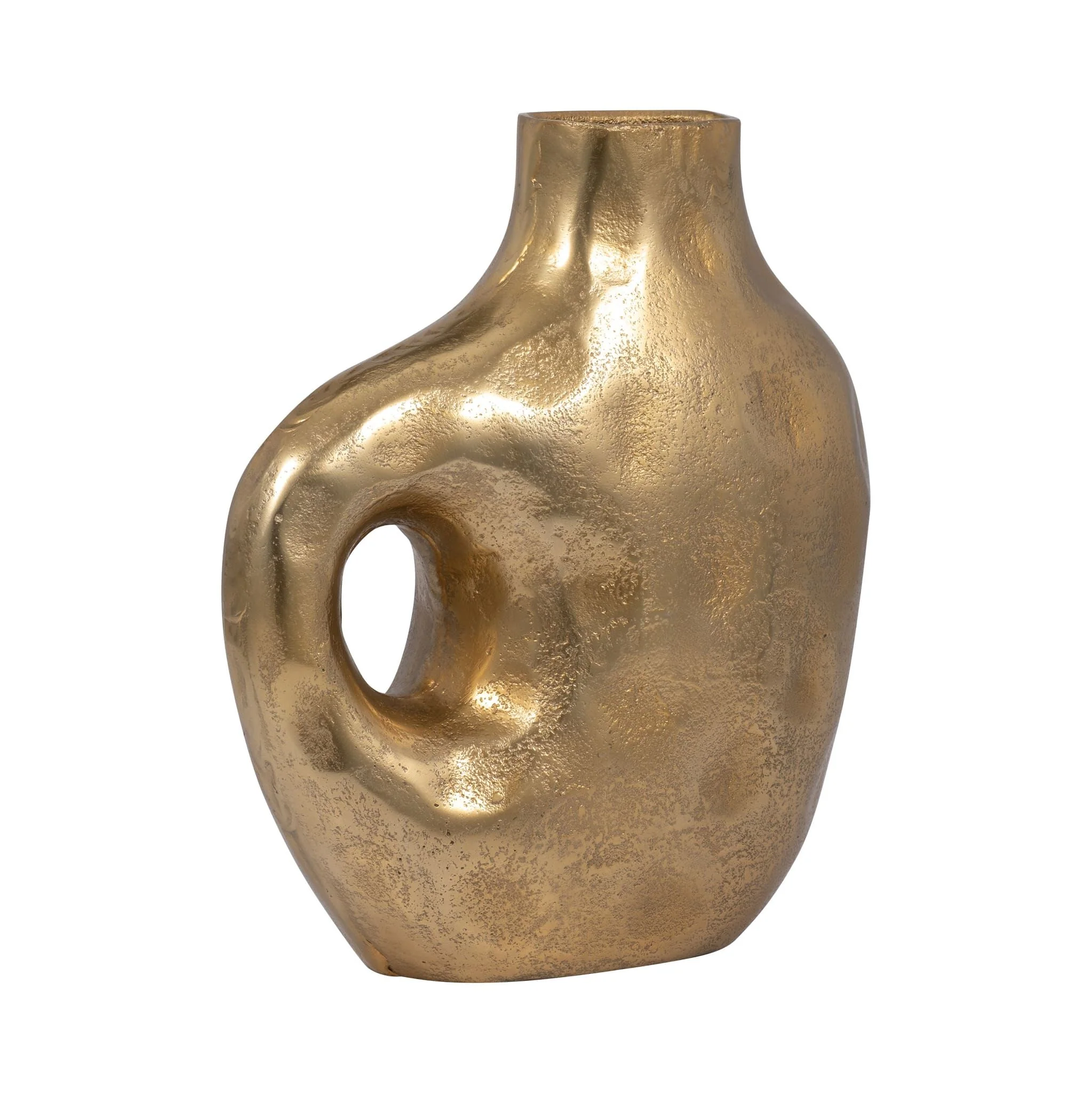 Metal, 11" Hammerd Cut-out Vase, Gold - Image 2