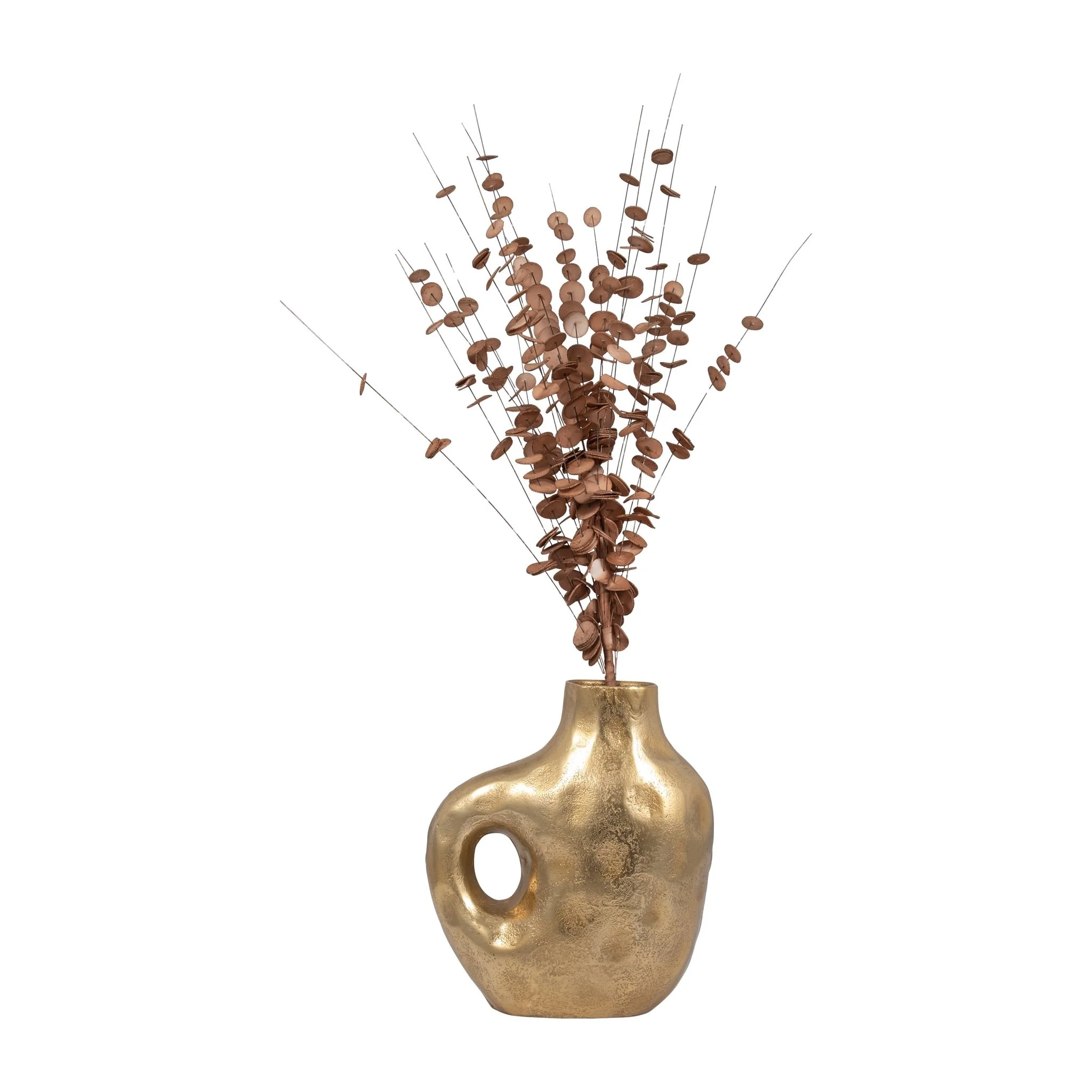 Metal, 11" Hammerd Cut-out Vase, Gold - Image 5