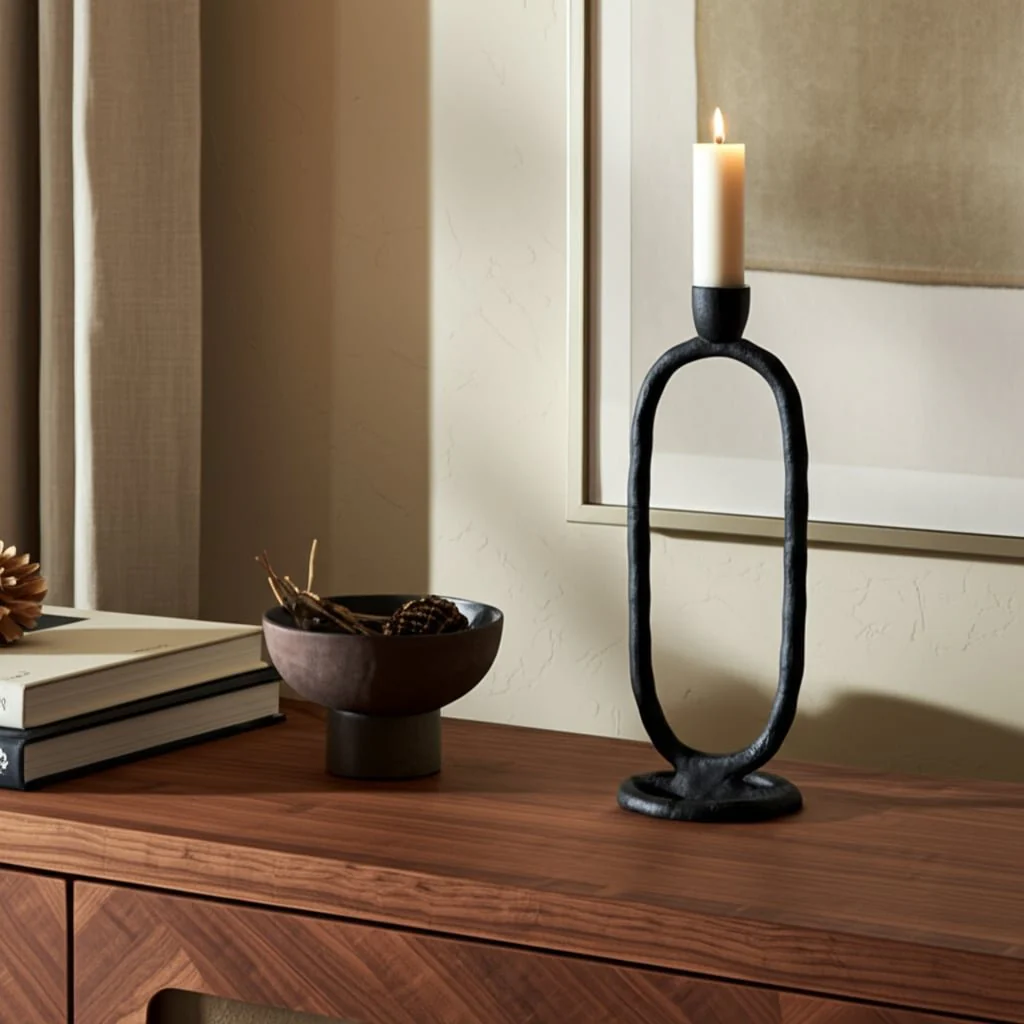 Metal, 11" Open Oval Taper Candleholder, Black - Image 11