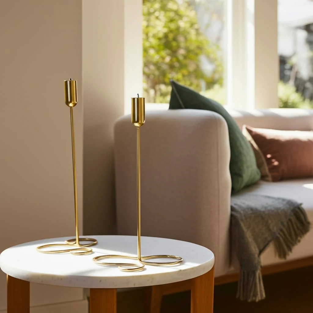 Metal, 11" Squiggly Base Taper Candleholder, Gold - Image 10