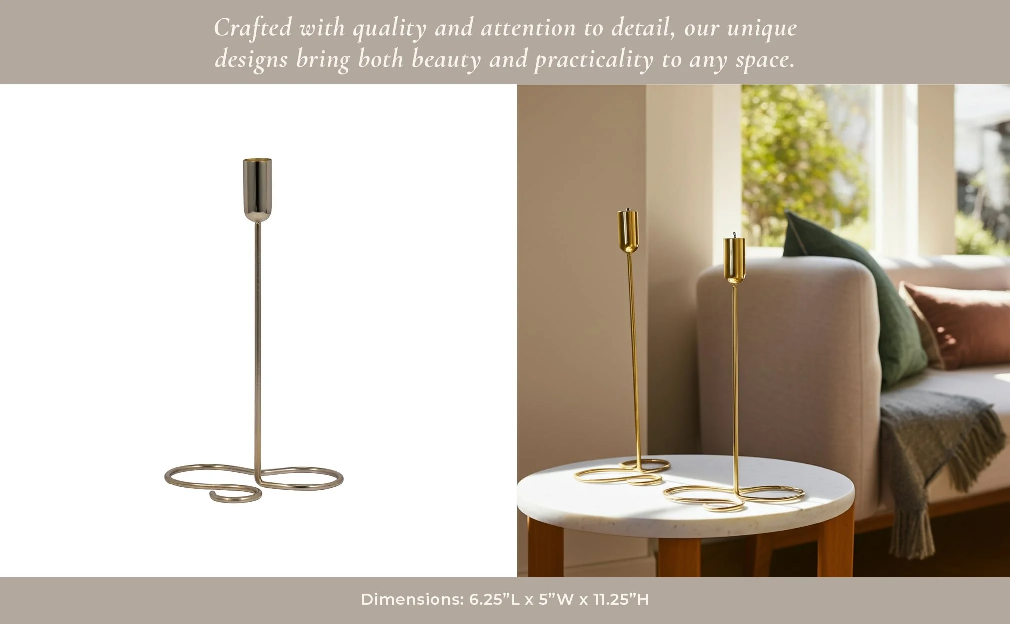 Metal, 11" Squiggly Base Taper Candleholder, Gold - Image 12